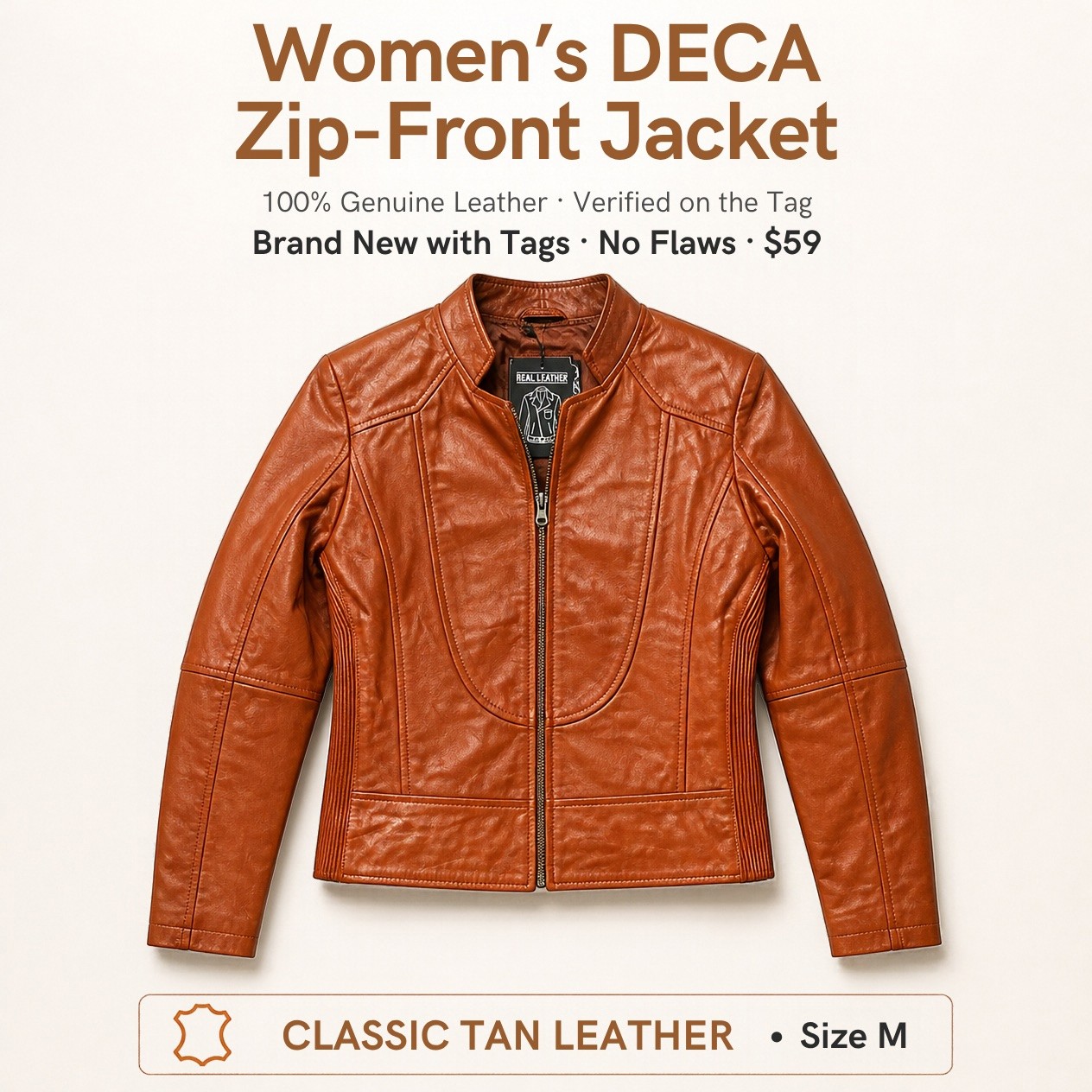 JKT-046 — Women's DECA leather jacket — brand new, size M
