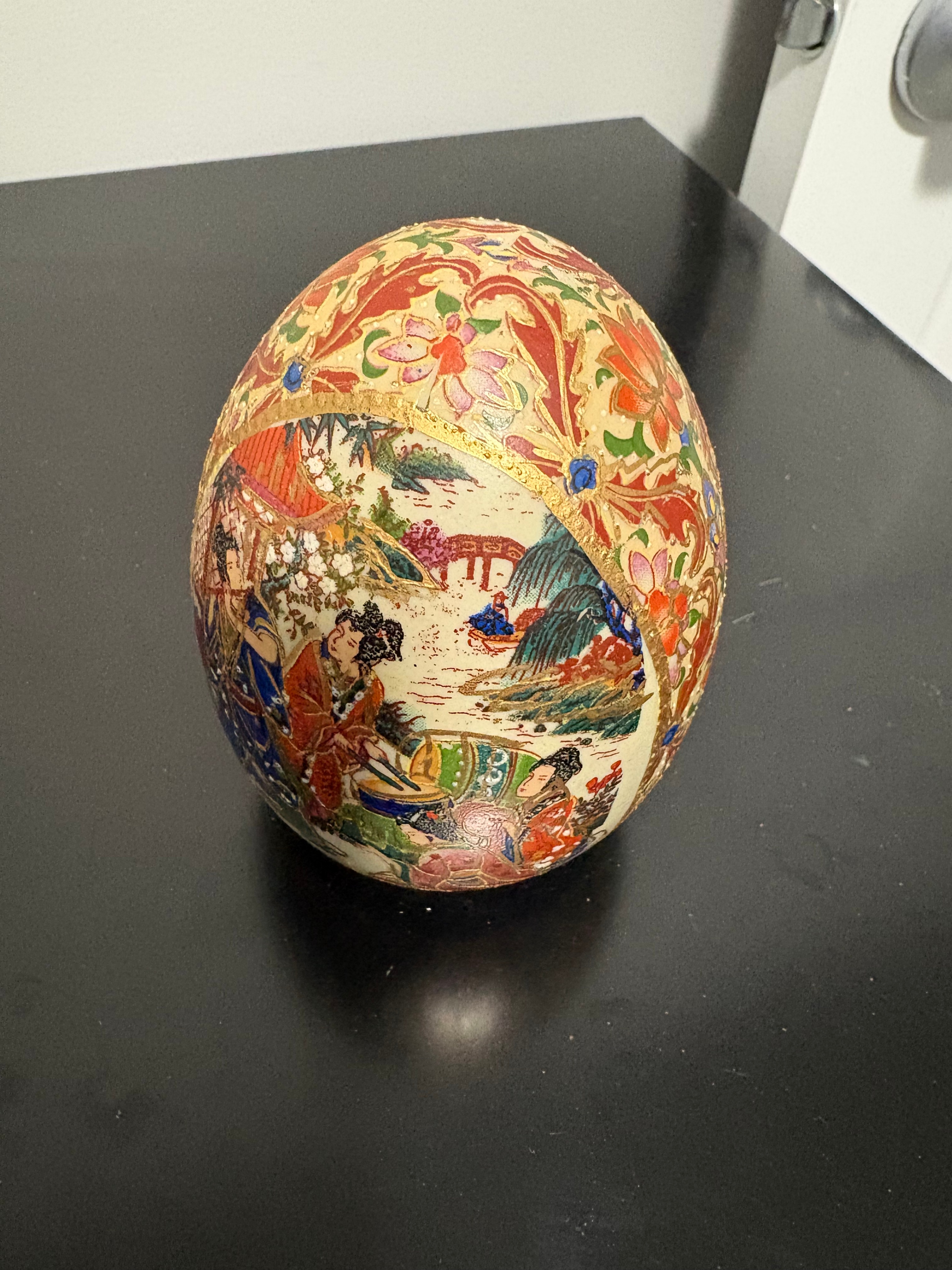 Vintage Japanese Satsuma Earthware Egg Ceramic Ornament