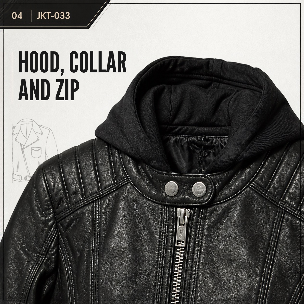 JKT-033 — Women's Hawera hooded biker jacket — brand new size L - photo 3