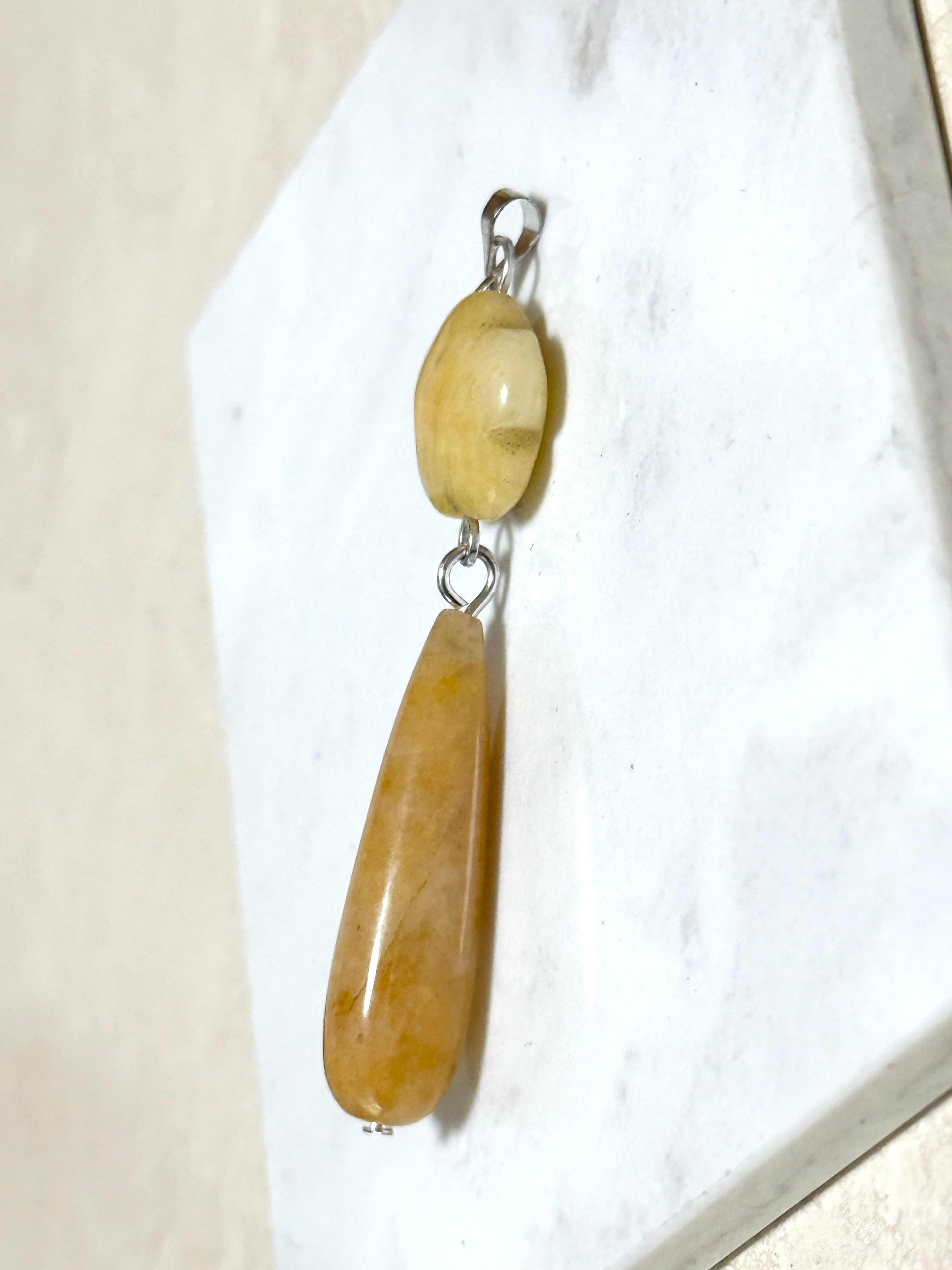 Yellow Orange Aventurine Flower Pendant,Long Drop Pendant - photo 3