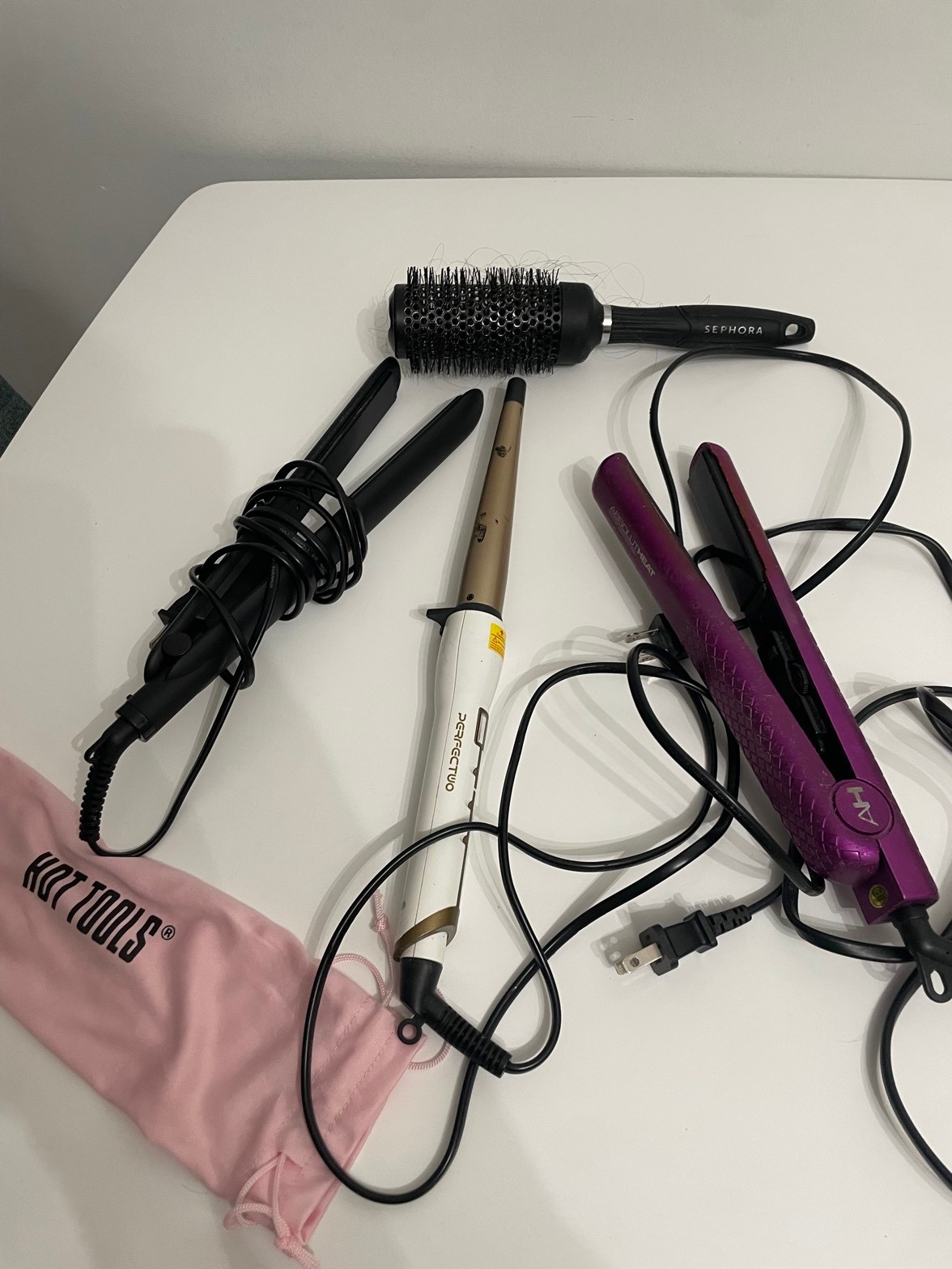 Hair tools lot: Hot Tools, curling wand, brush