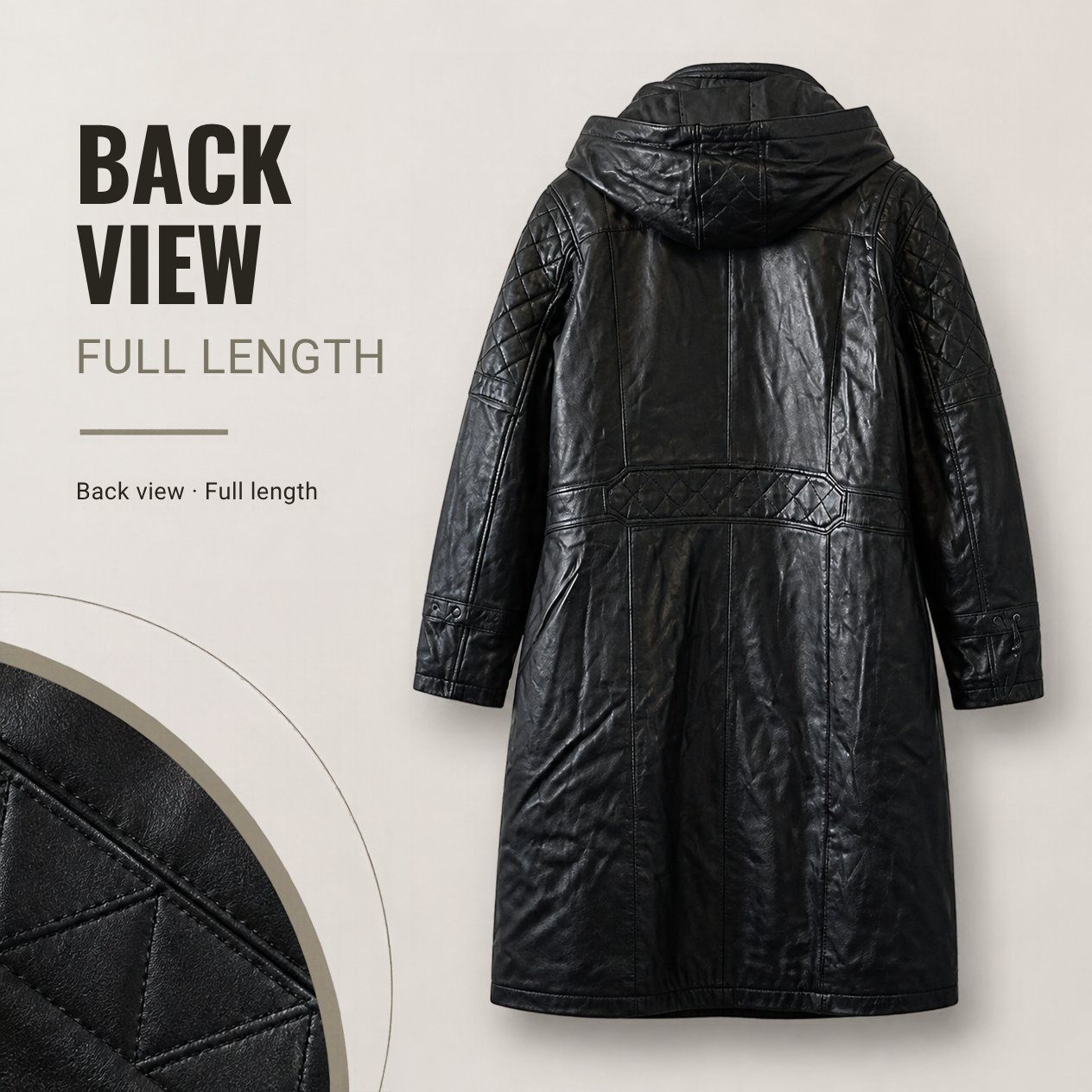 JKT-002 — Men's leather hooded long coat — brand new, size 2XL - photo 2
