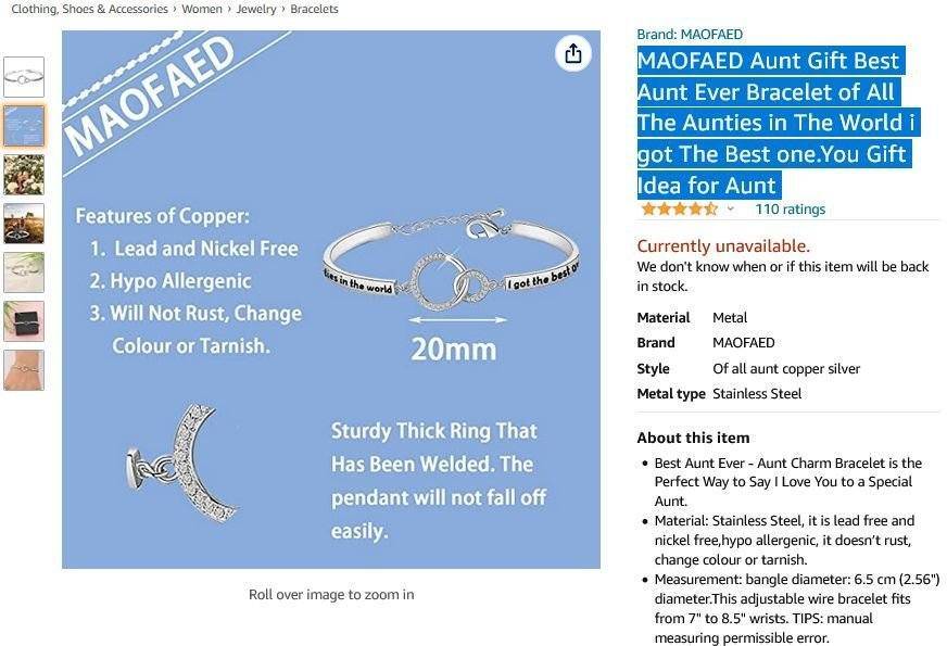MAOFAED Aunt Gift Best Aunt Bracelet of "All The Aunties..." - photo 4