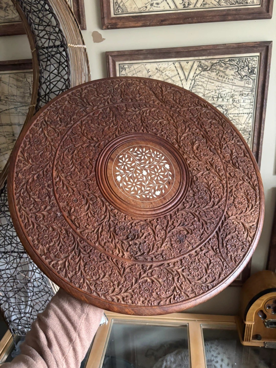 Anglo-Indian Carved Table Top Only — Sheesham 21in - photo 2