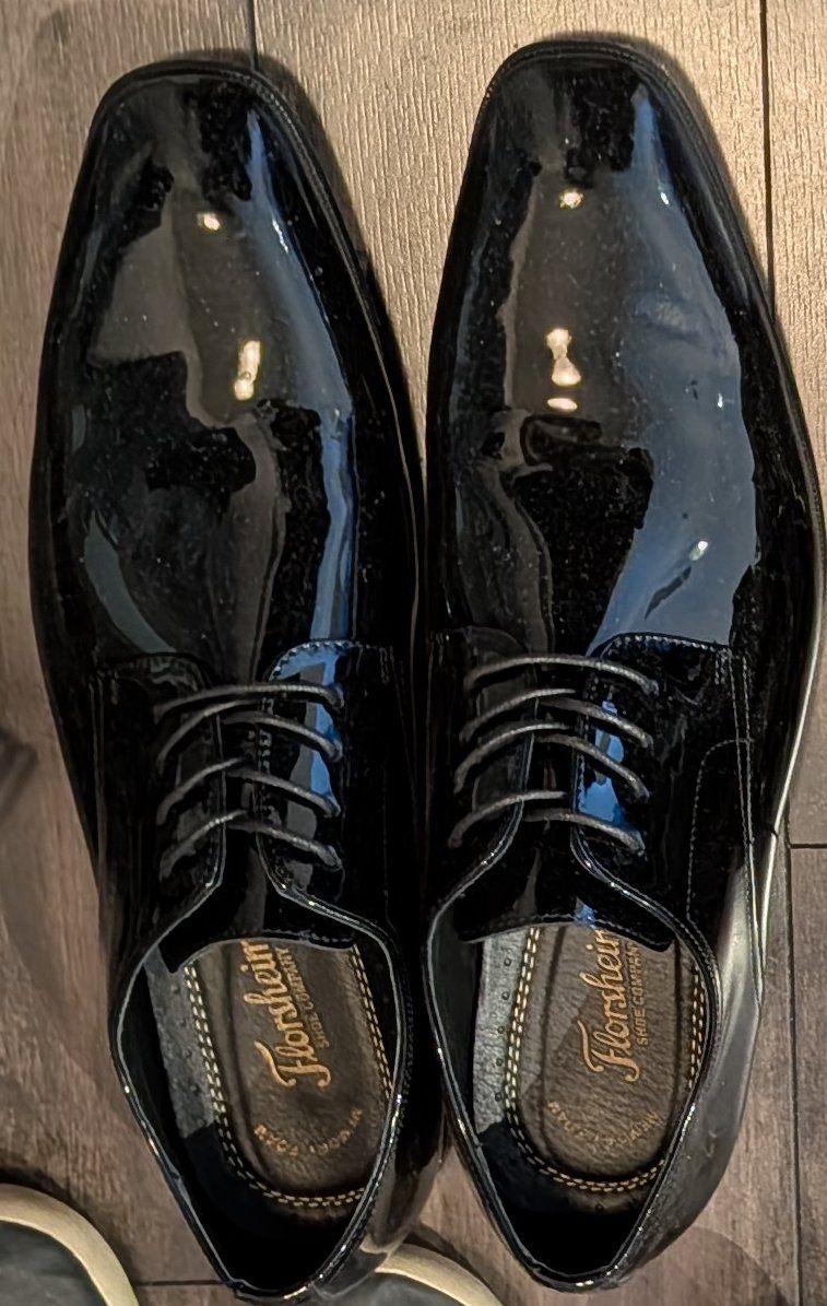 Men's Size 12-13 Black Patent Leather Tuxedo Dress Shoes
