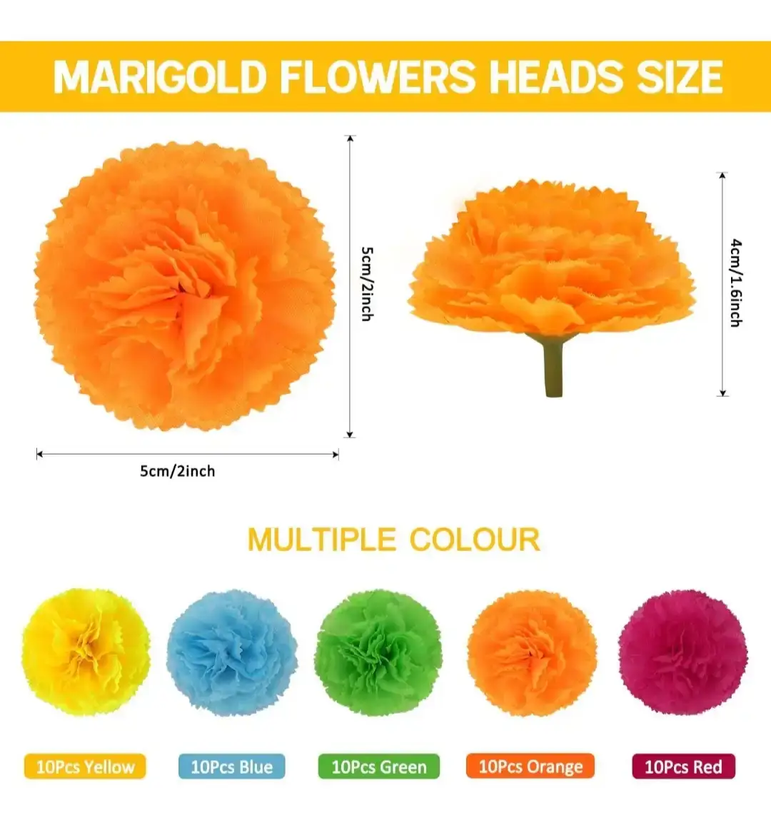 50pcs Artificial Marigold Flower Heads Multicoloured - photo 3