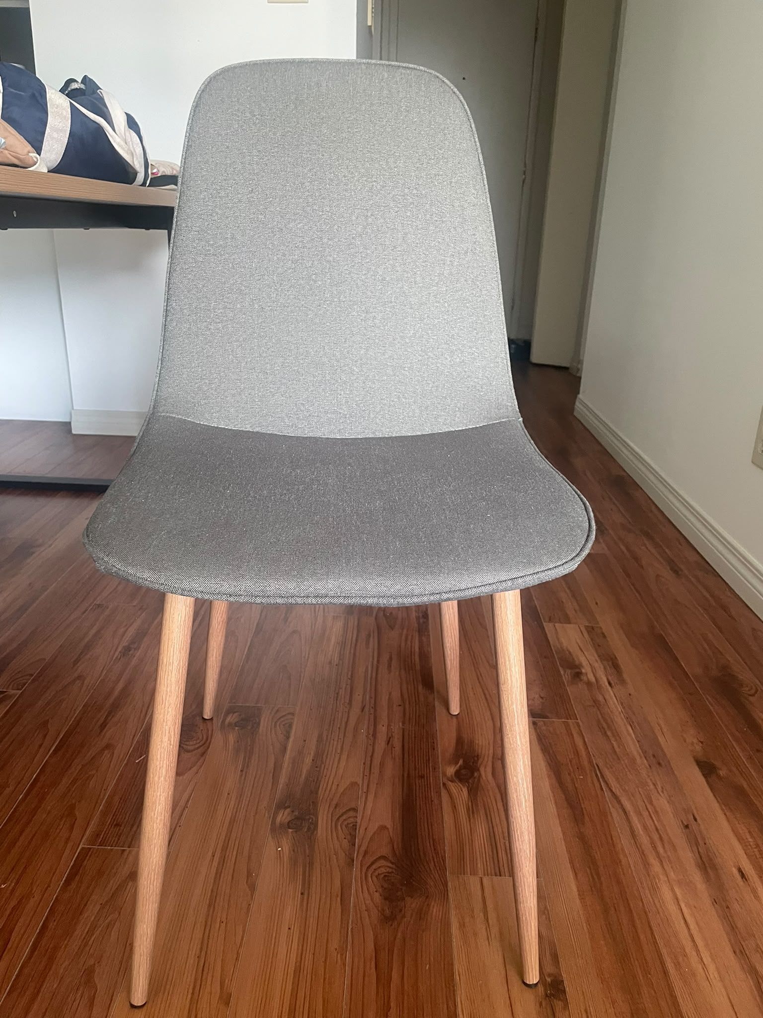 Set of 4 Grey Upholstered Dining Chairs with Wood Legs