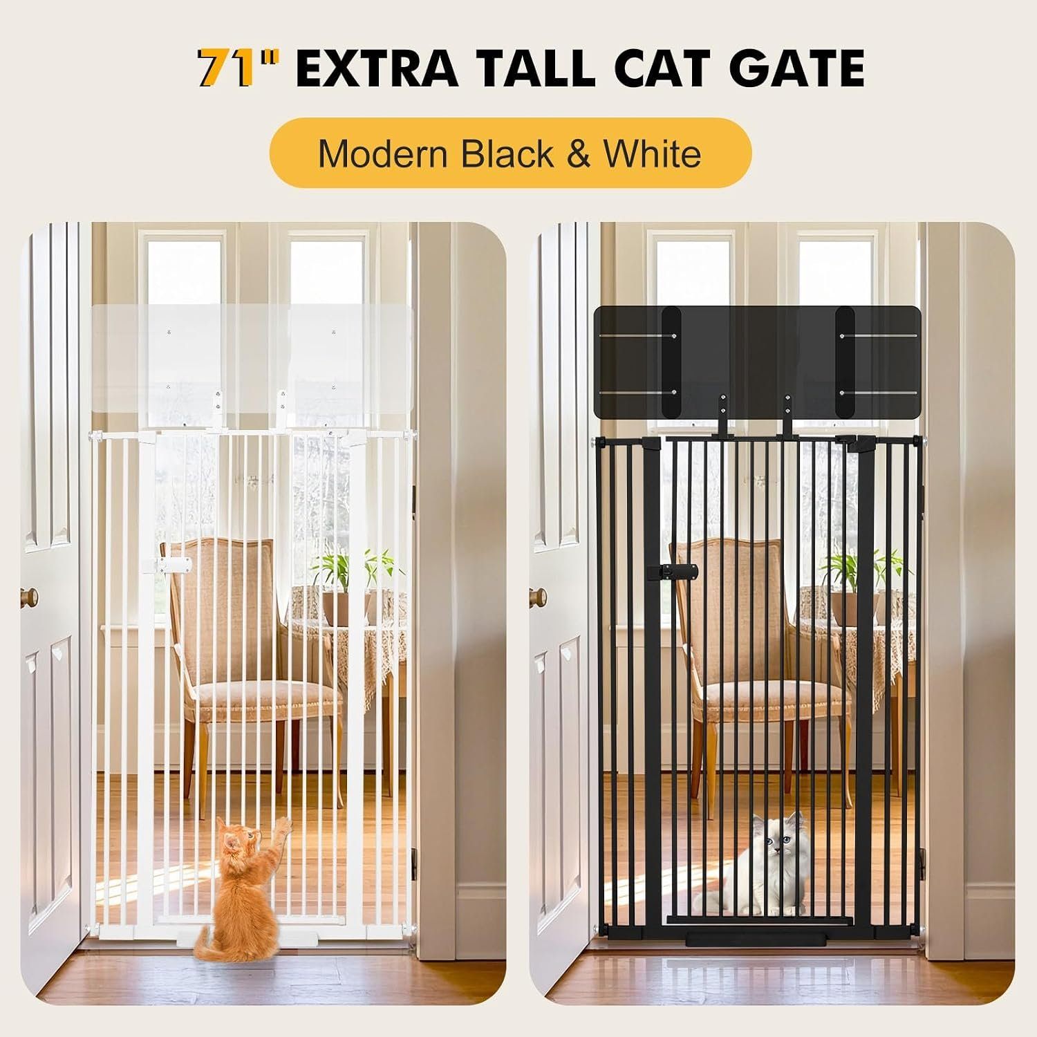 White Snagle Paw 71" Extra Tall Cat Gate with Acrylic Top