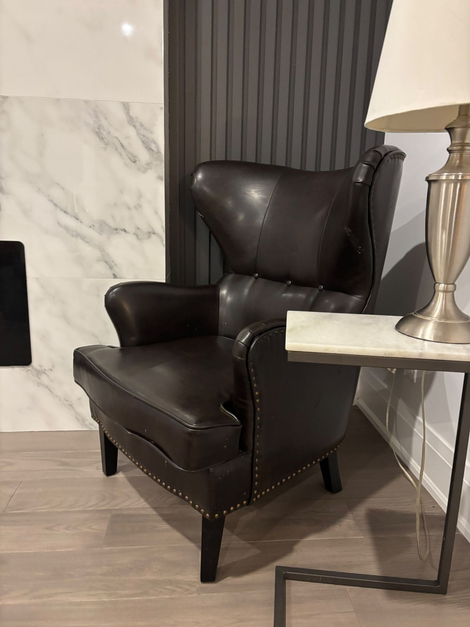Brown Leather Wingback Accent Chair - Nailhead Trim - photo 3