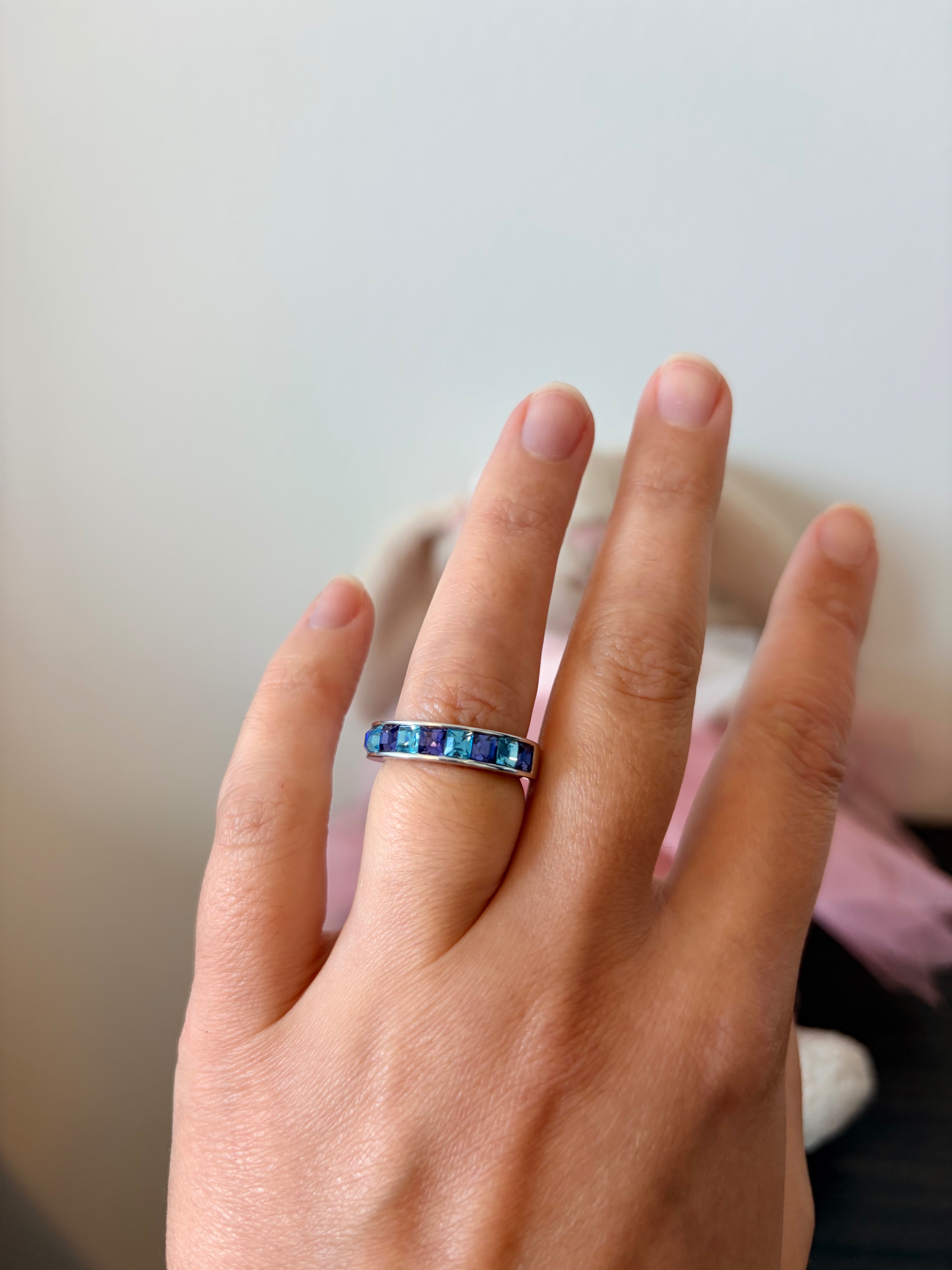 Swarovski Blue Purple Half Eternity Band Ring Size 52 (5.75)