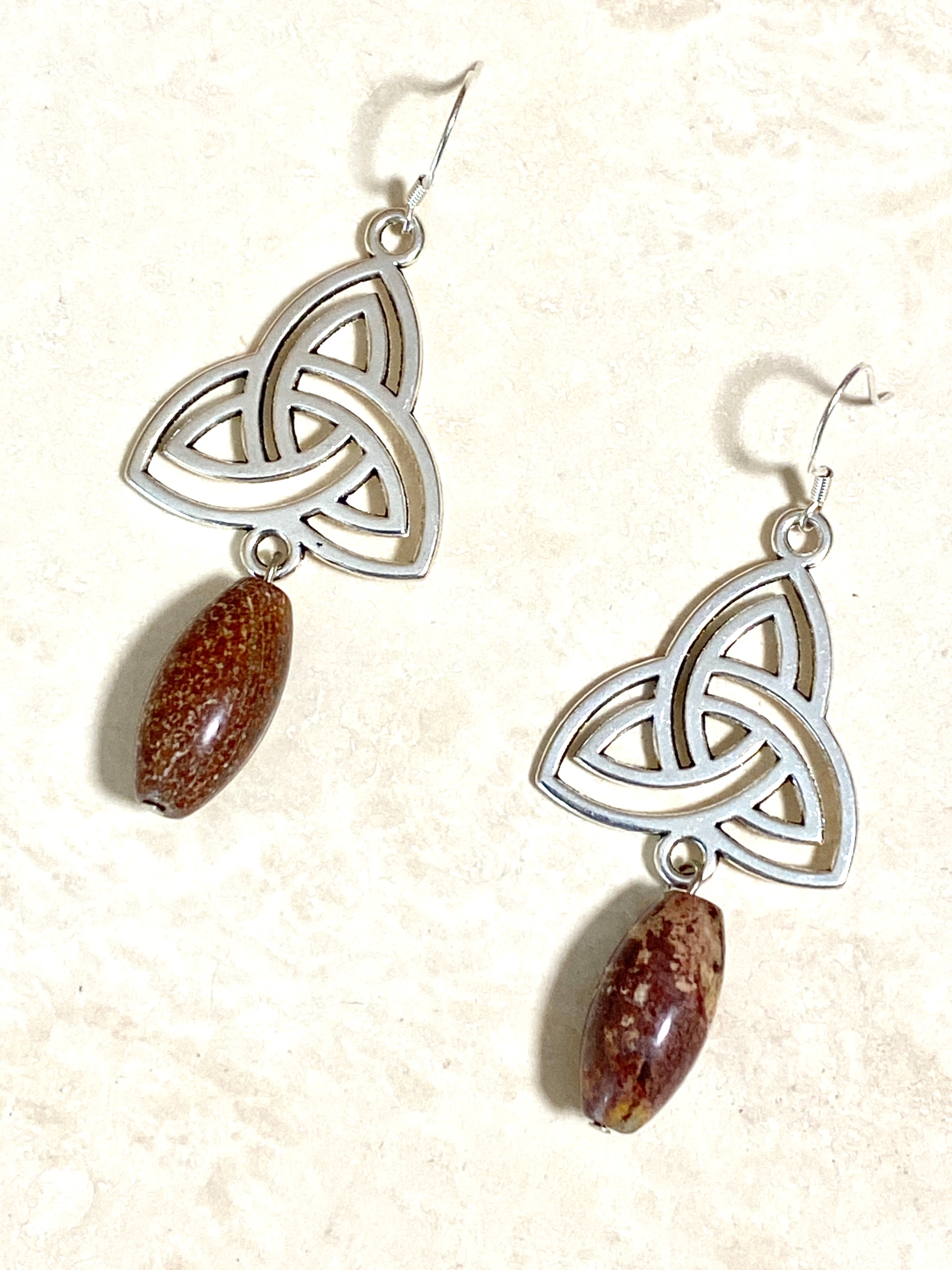 Earthy Convoluted Jasper Triqueta Earrings, Sterling Silver Hook - photo 2