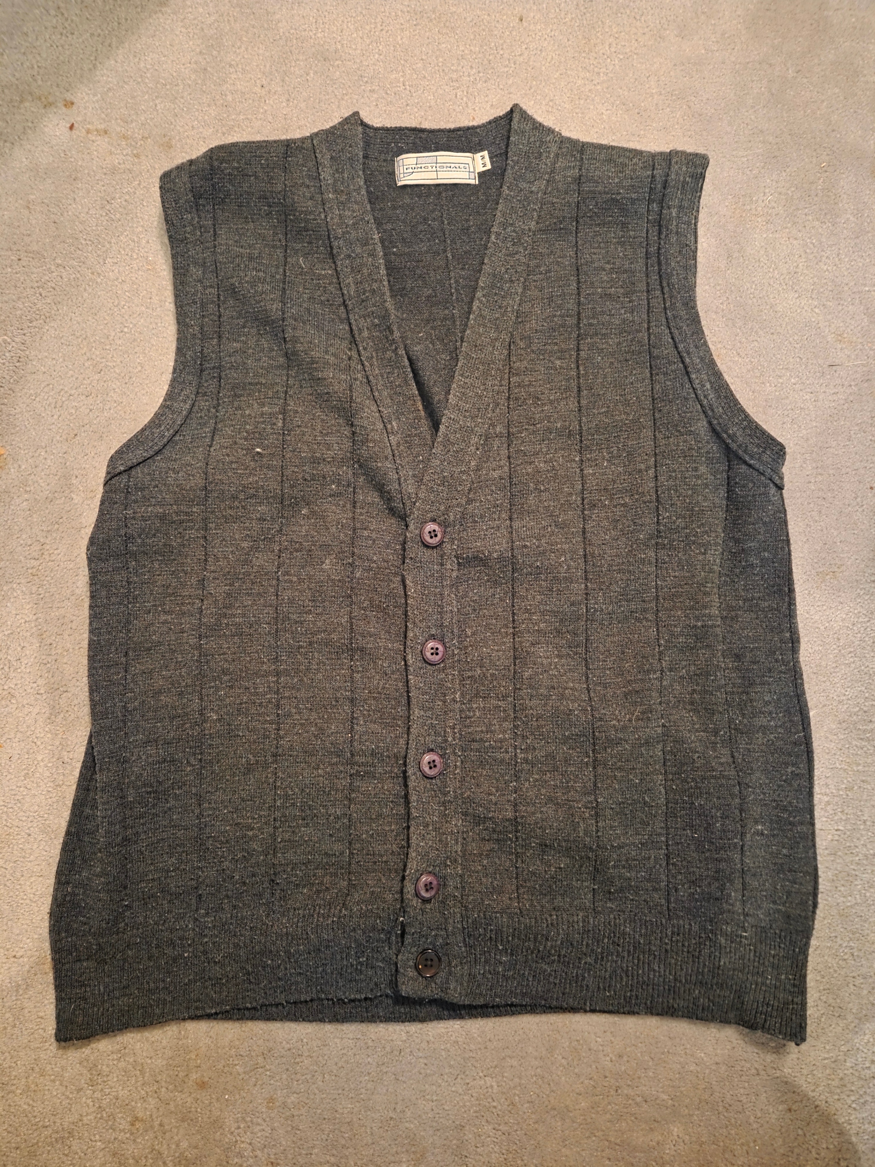 Functionals Men's Button-Front Knit Cardigan Vest, Gray (Medium)