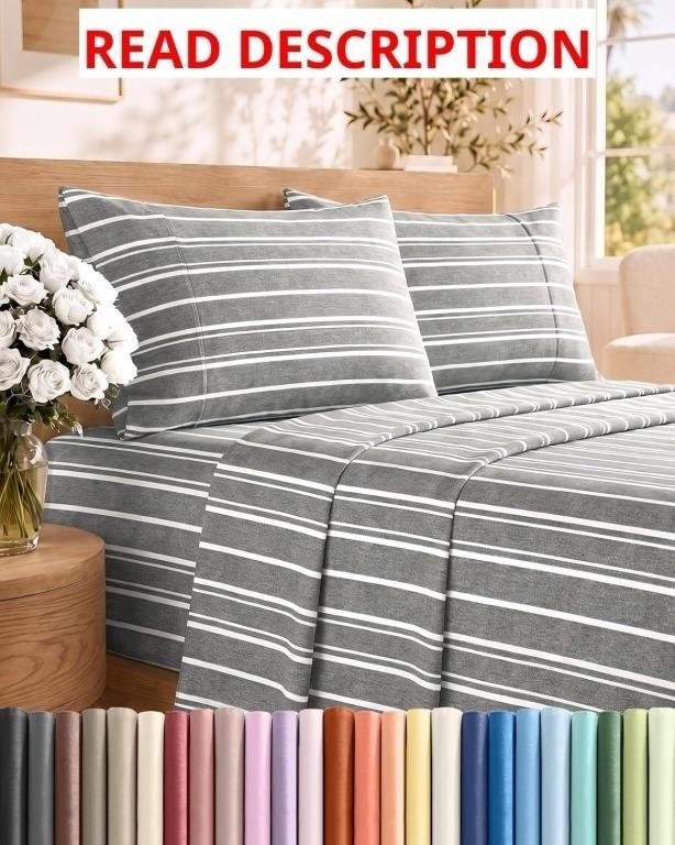 CGK Queen Sheet Set Grey White Striped No Pillow Covers