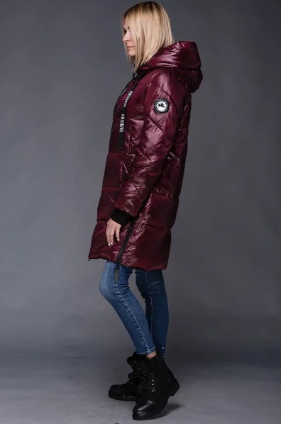 Women's Burgundy Mid-Length Puffer Coat - photo 3