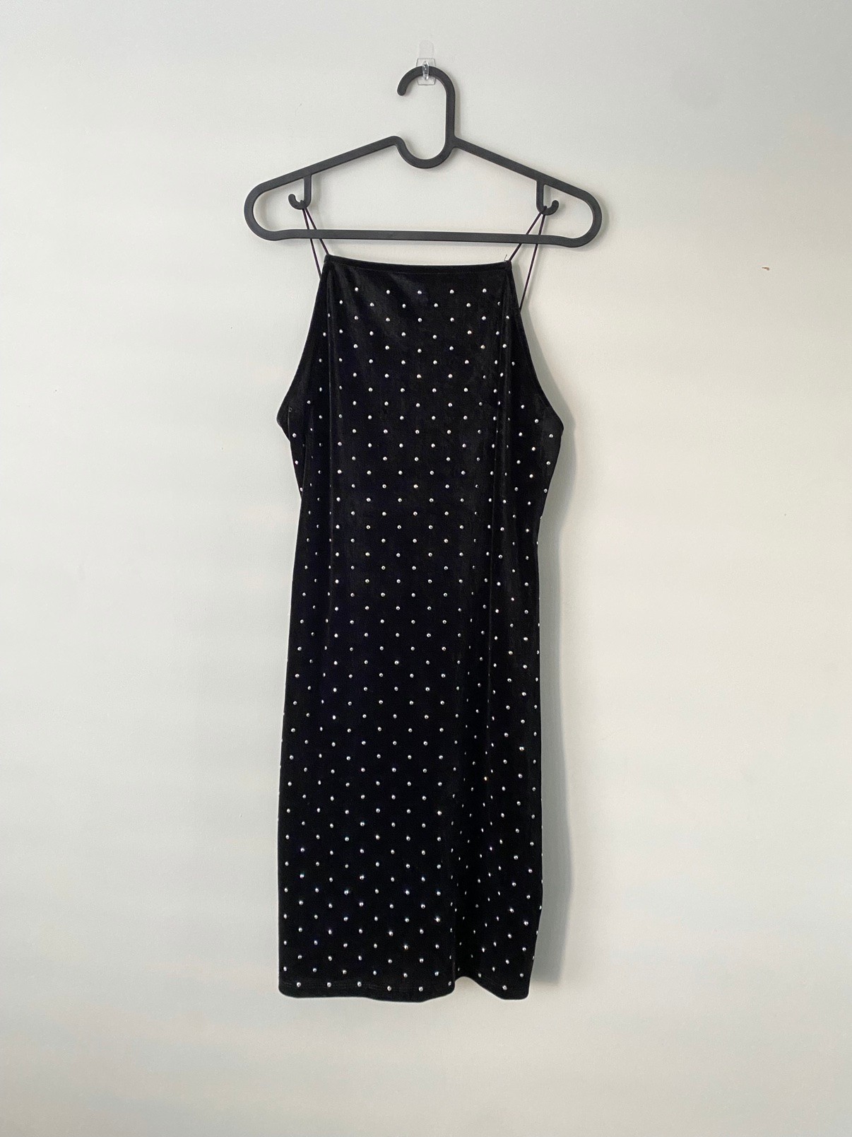 H&M Black Rhinestone Slip Dress, Size M