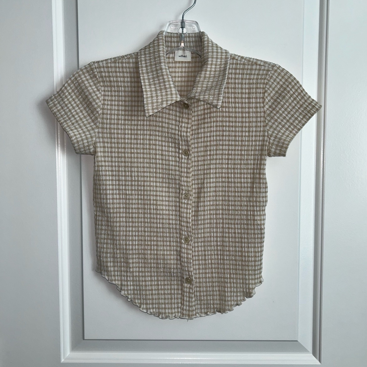 Wilfred Beige Gingham Crinkle Shirt – XS, Like New
