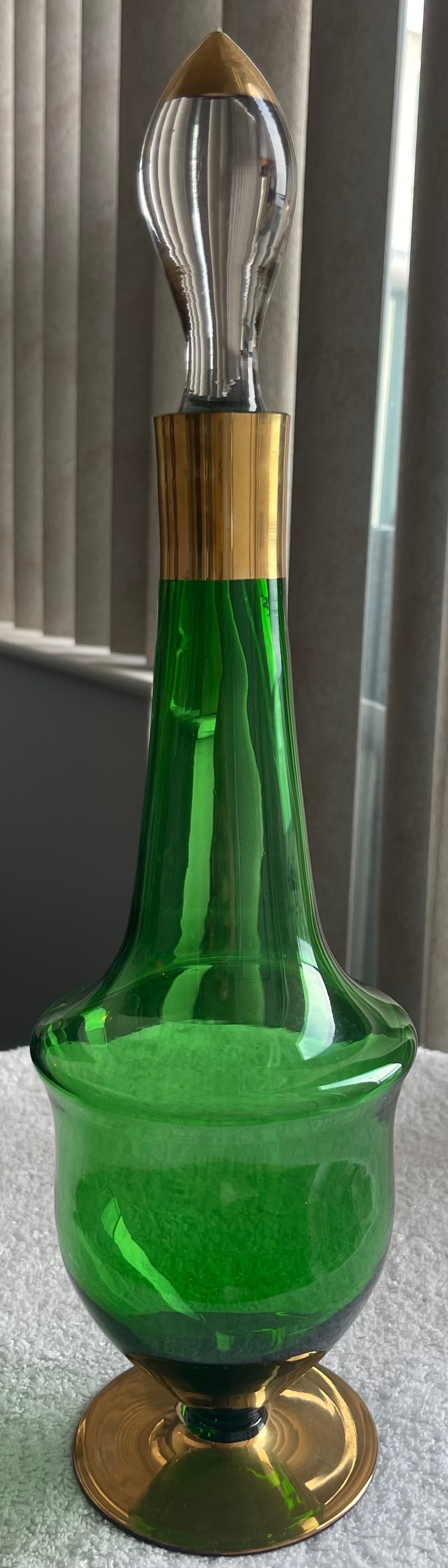 Vintage MCM Emerald Green & Gold Decanter Set - photo 3