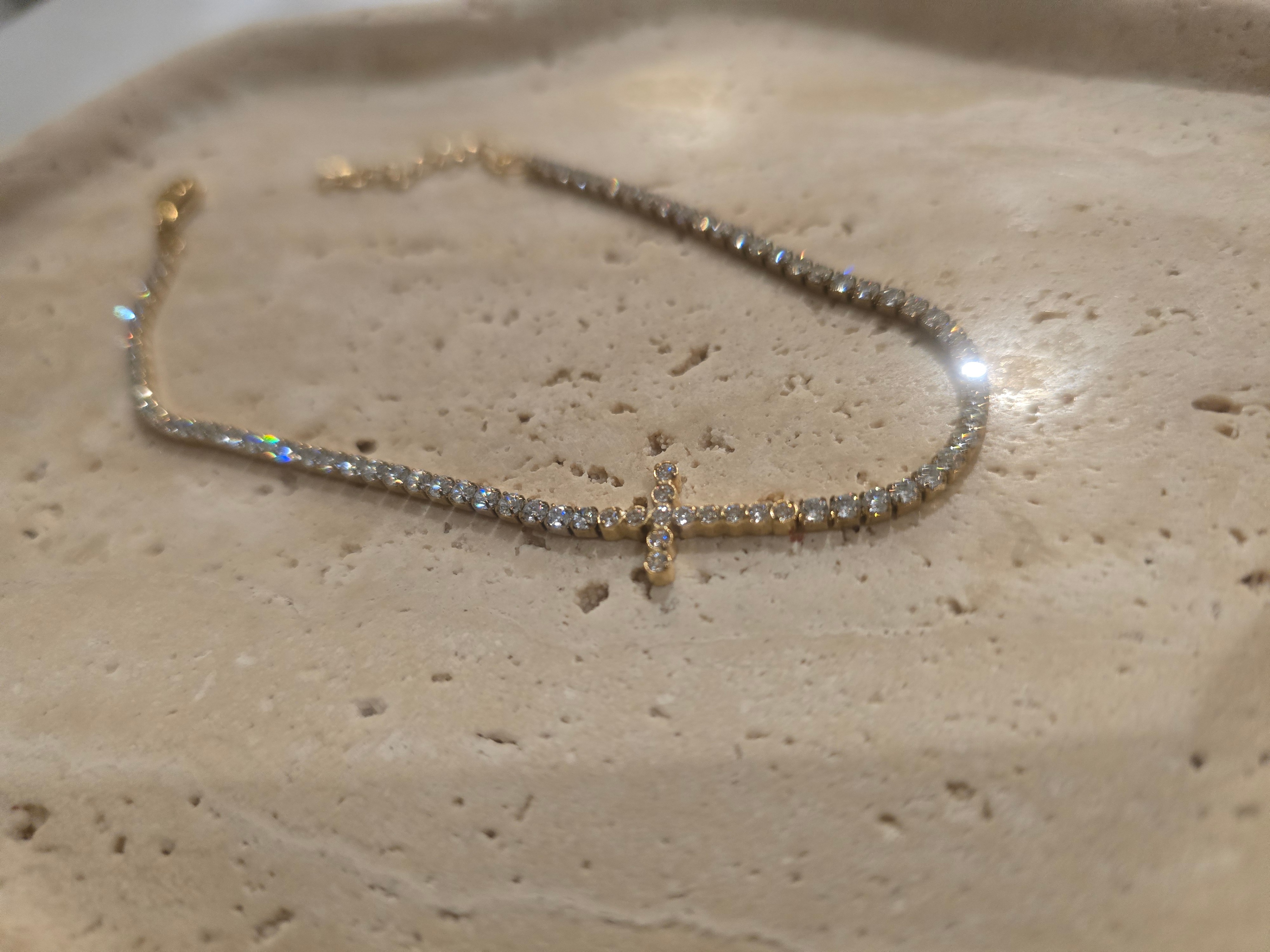 Cross Tennis Bracelet, 18k Gold Plated Stainless Steel - photo 2