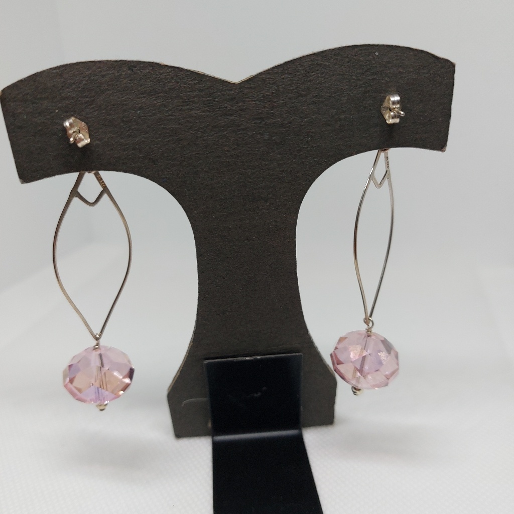 Sterling Silver 925 Pink Swarovski Dangle Earrings Handmade - photo 5