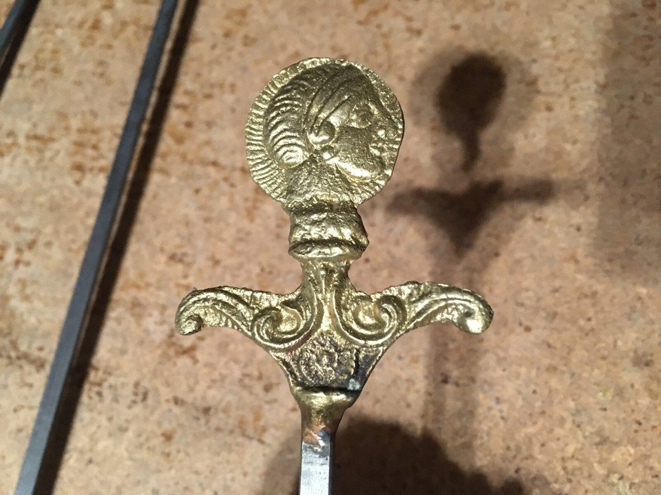 3 VINTAGE BBQ ORNATE ROASTING GILL SKEWERS BRASS HAND ATHENA OWL - photo 3