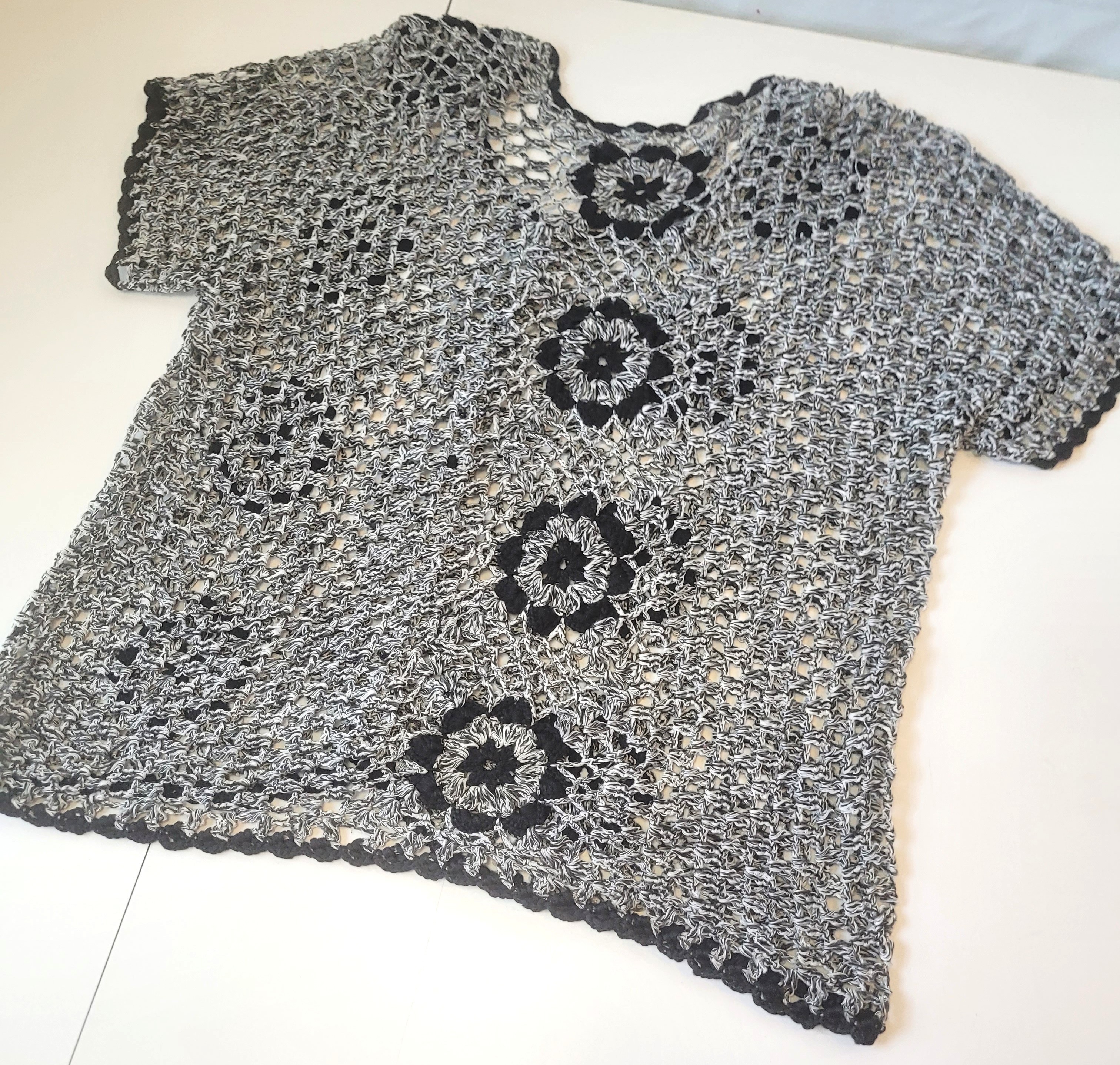 Boho Crochet Open Knit Short Sleeve Cardigan Floral Granny - photo 5