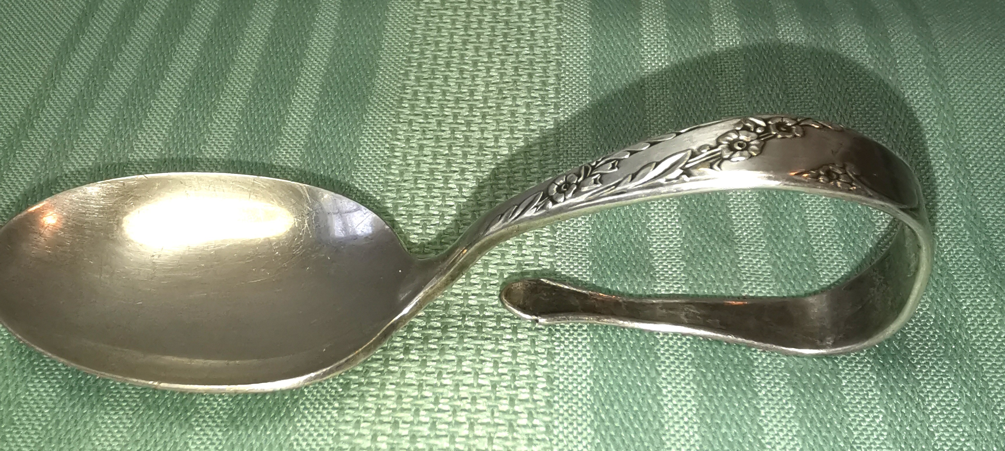 1929 Oneida Tudor Plate Silverplate Loop Handle Baby Spoon