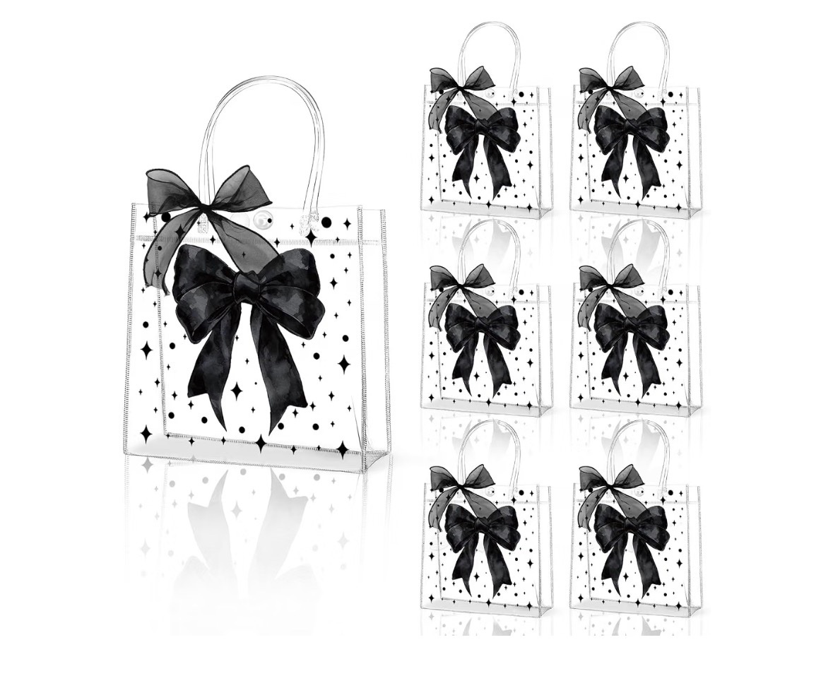 Clear PVC Gift Bags Black Bow 23 Pc Tote Set + Ribbon - photo 5