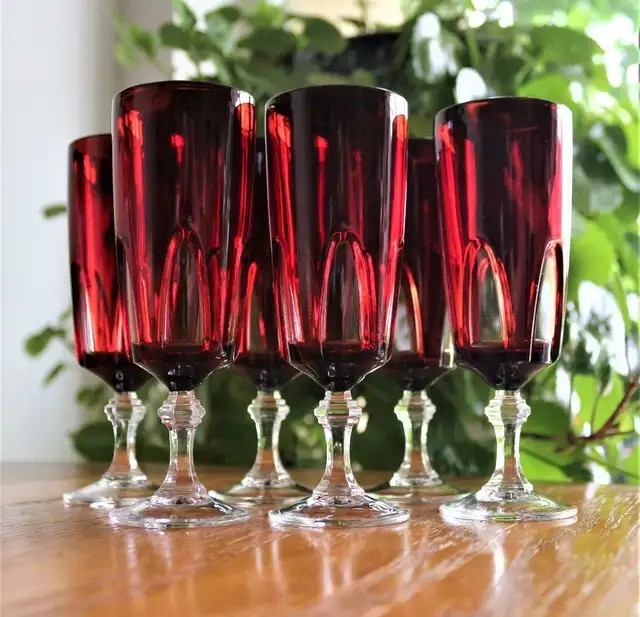 5 Vintage Cristal d'Arques Gothic Ruby Red Wine Goblets - photo 2