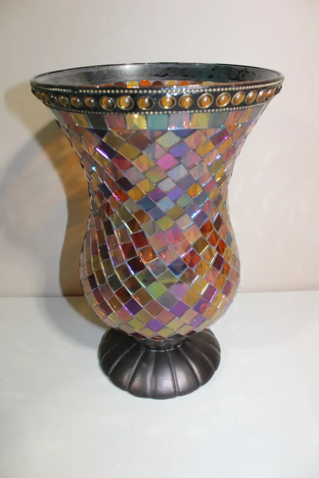 PartyLite 12'' Tall Global Fusion Hurricane Stained Glass Holder