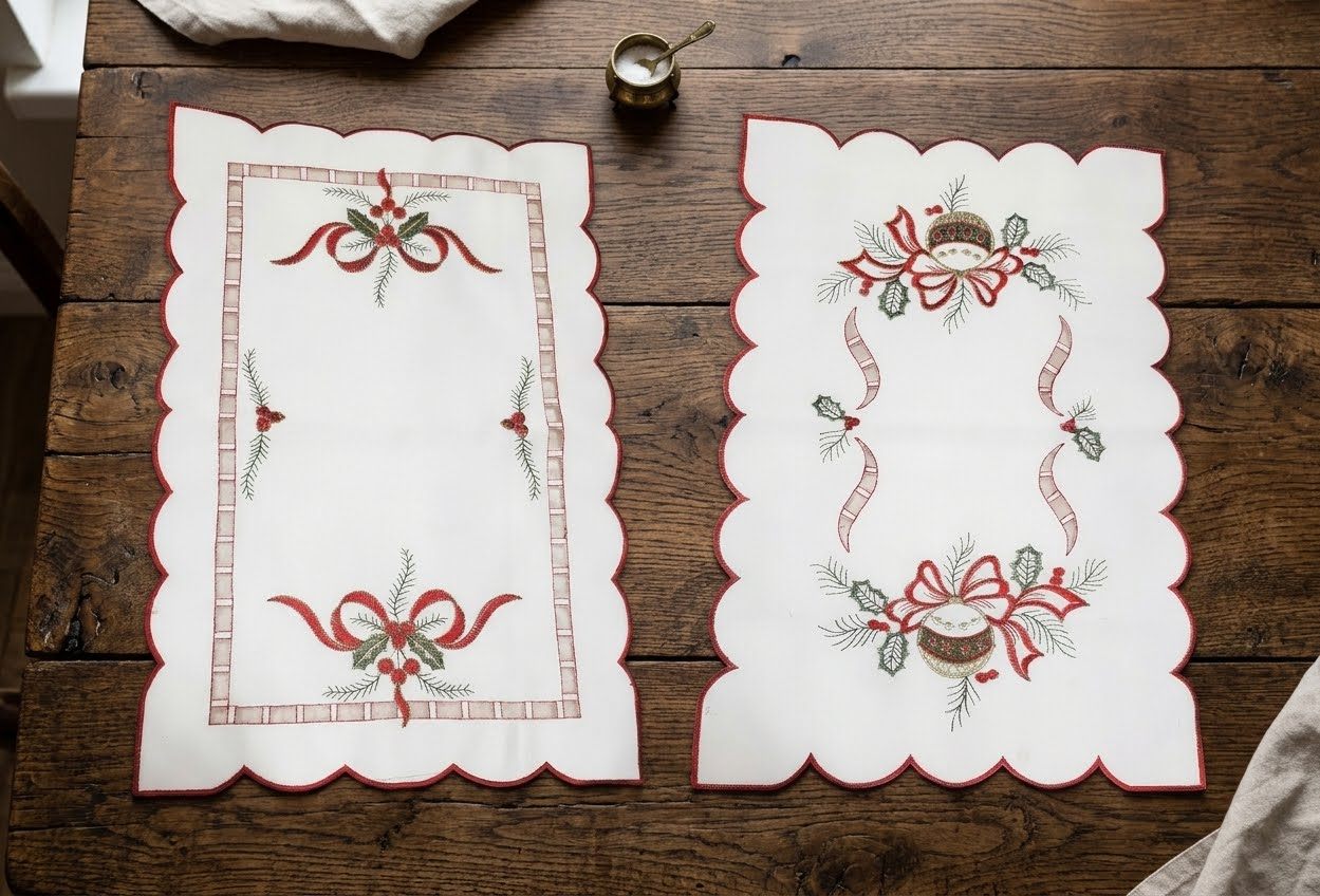 Embroidered White Christmas Placemats Set (17"x12") - photo 2