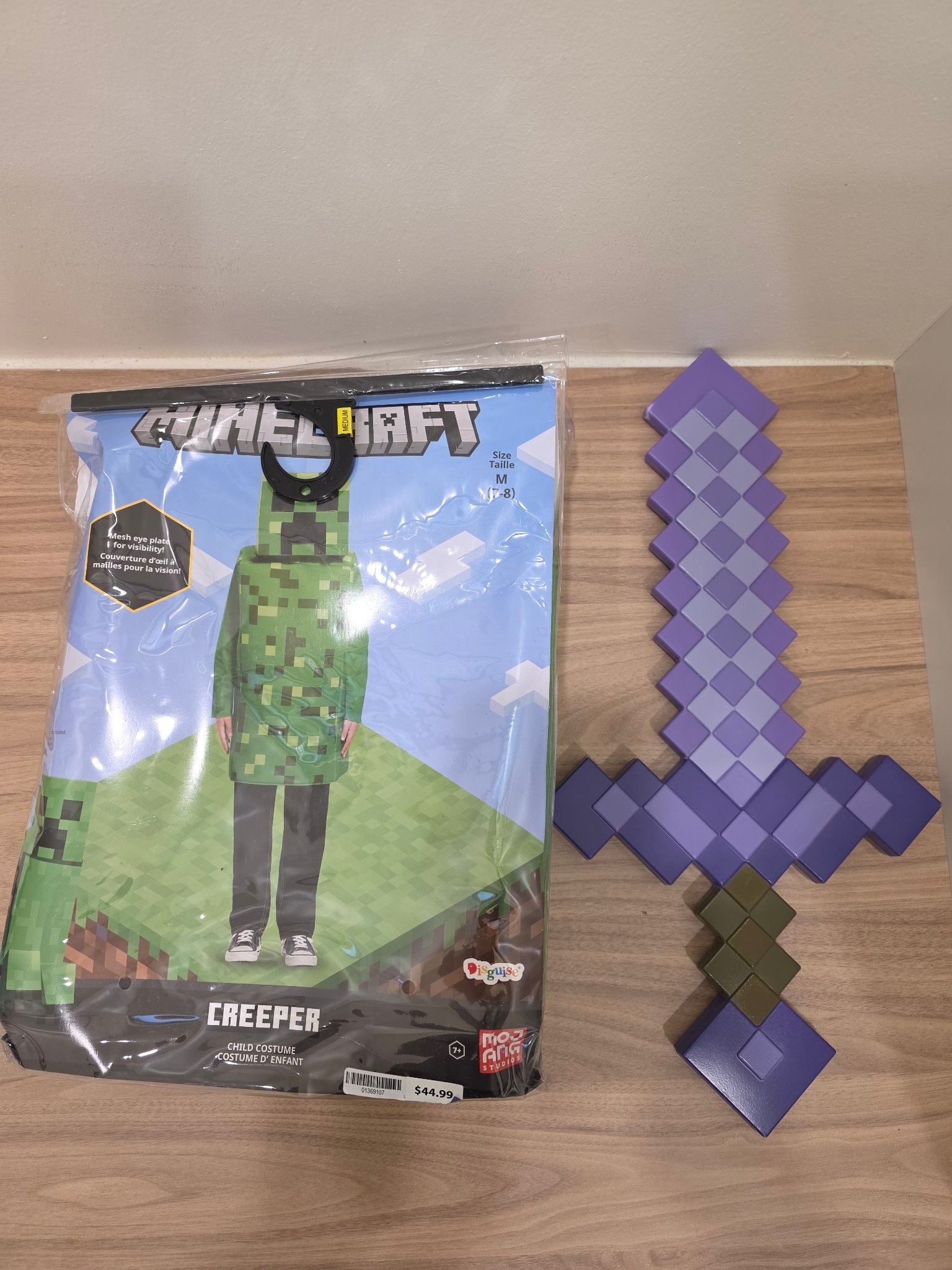 Kids Minecraft Creeper Costume (Size M 7-8) + Plastic Sword - photo 2