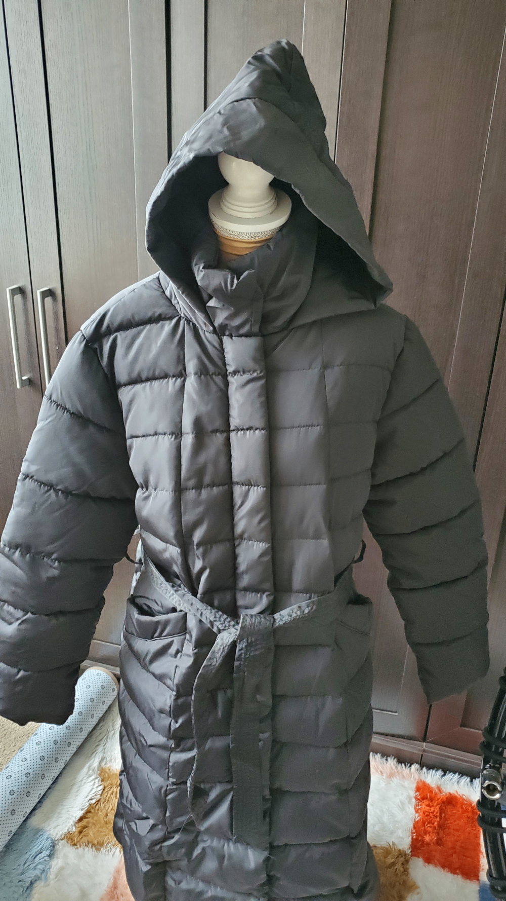 Black Long Puffer Coat with Hood - photo 3
