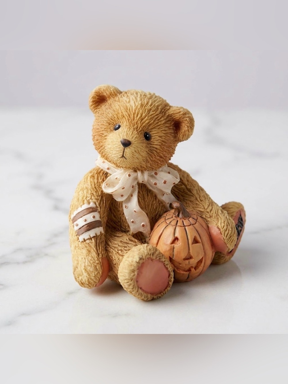 Vintage 93 Cherished Teddies Oscar October Pumpkin Bear Figurine