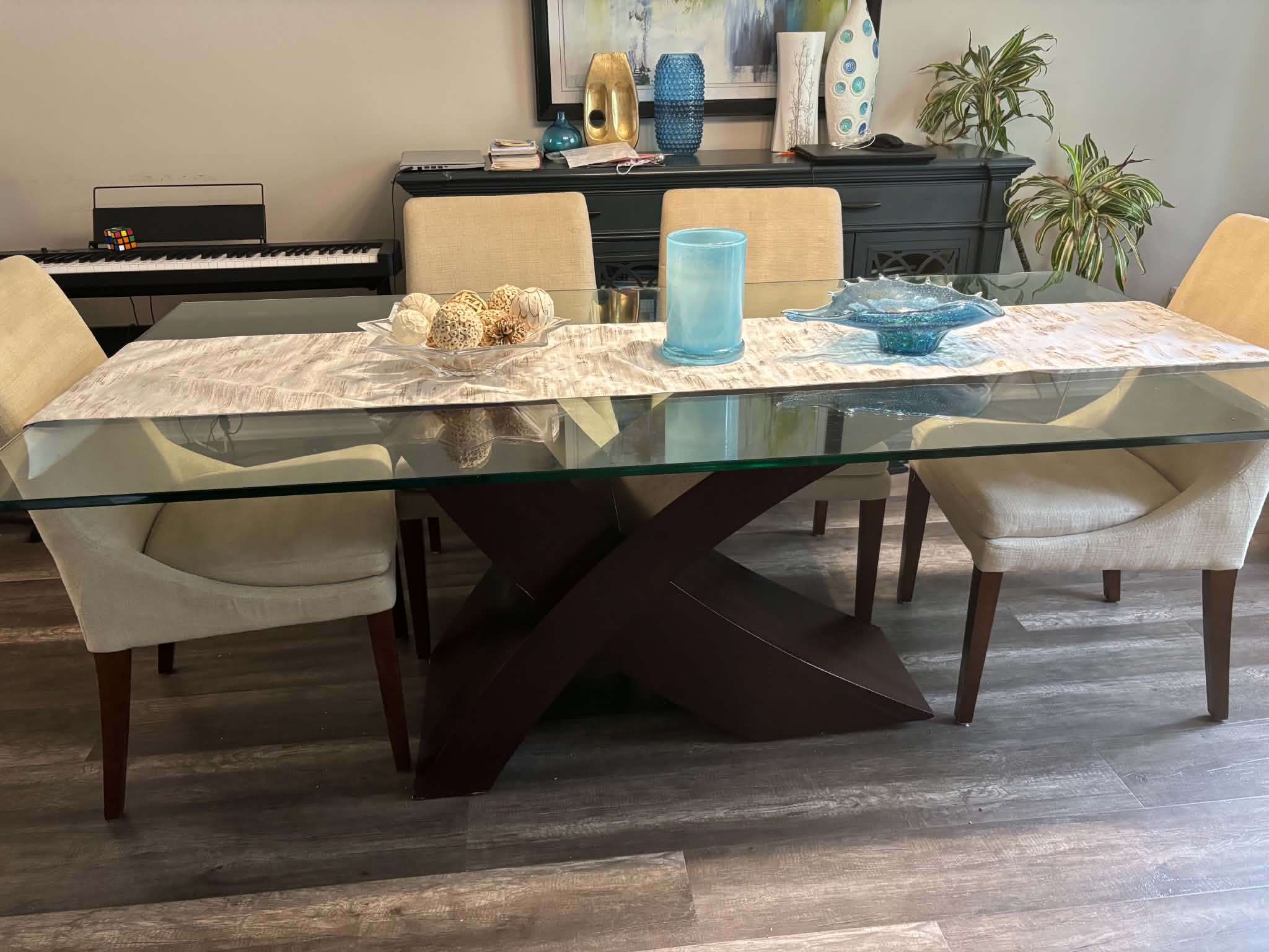 Dining Table with Glass Top + 6 Chairs