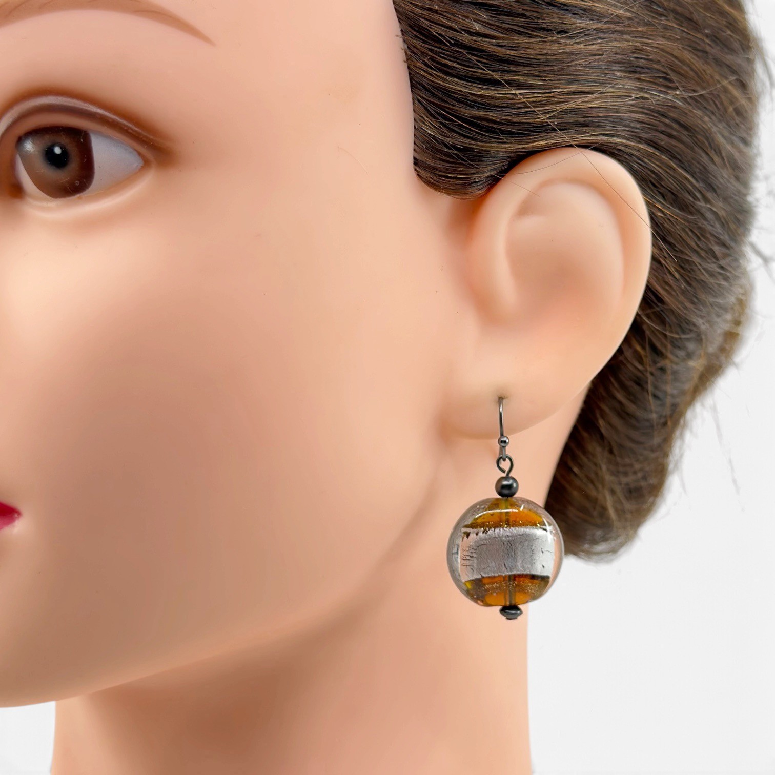 Sterling silver foil Lampwork glass bead earrings - GM1107 - photo 3
