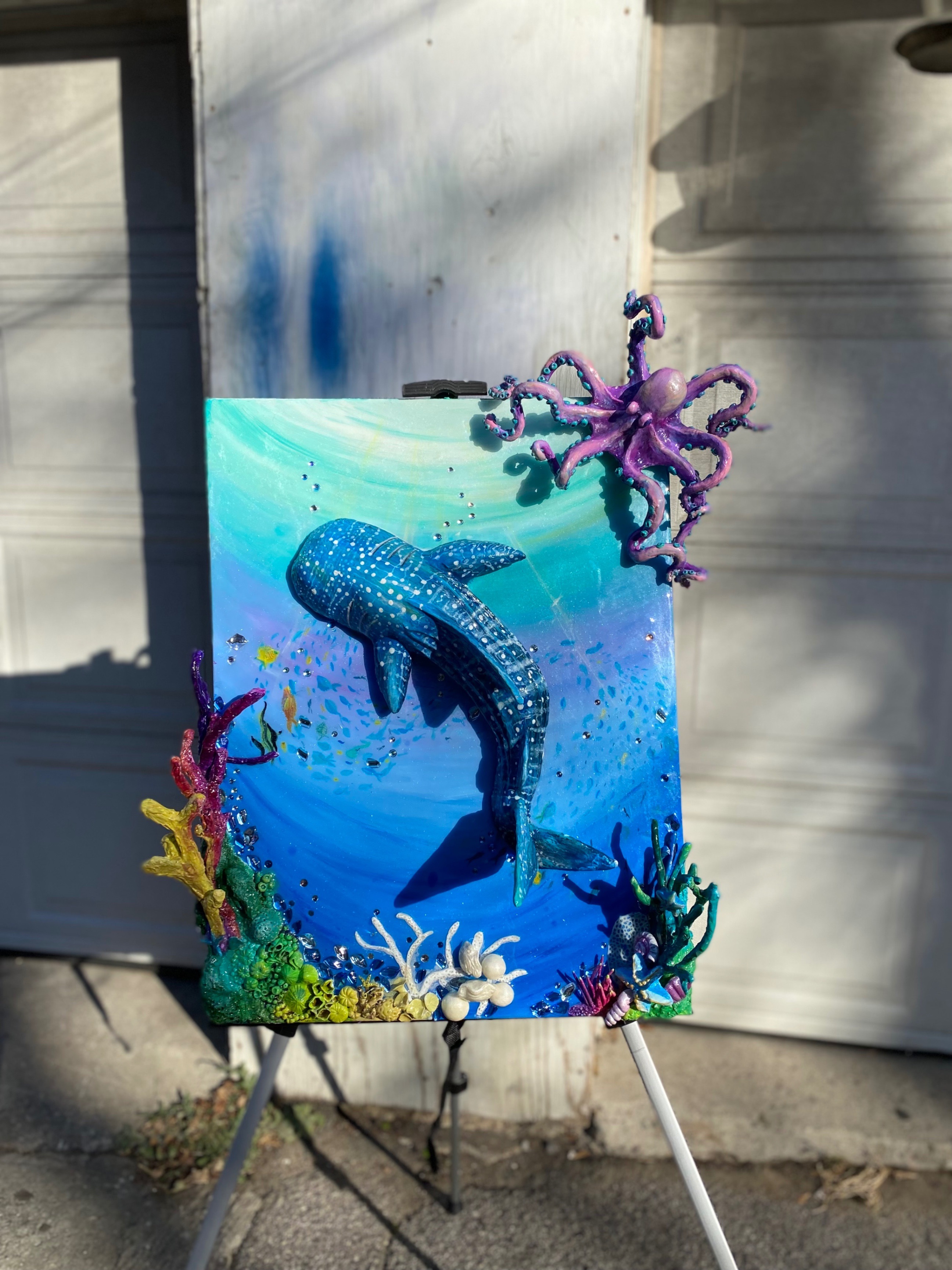 Original textured ocean painting — marine life 3D-style artwork