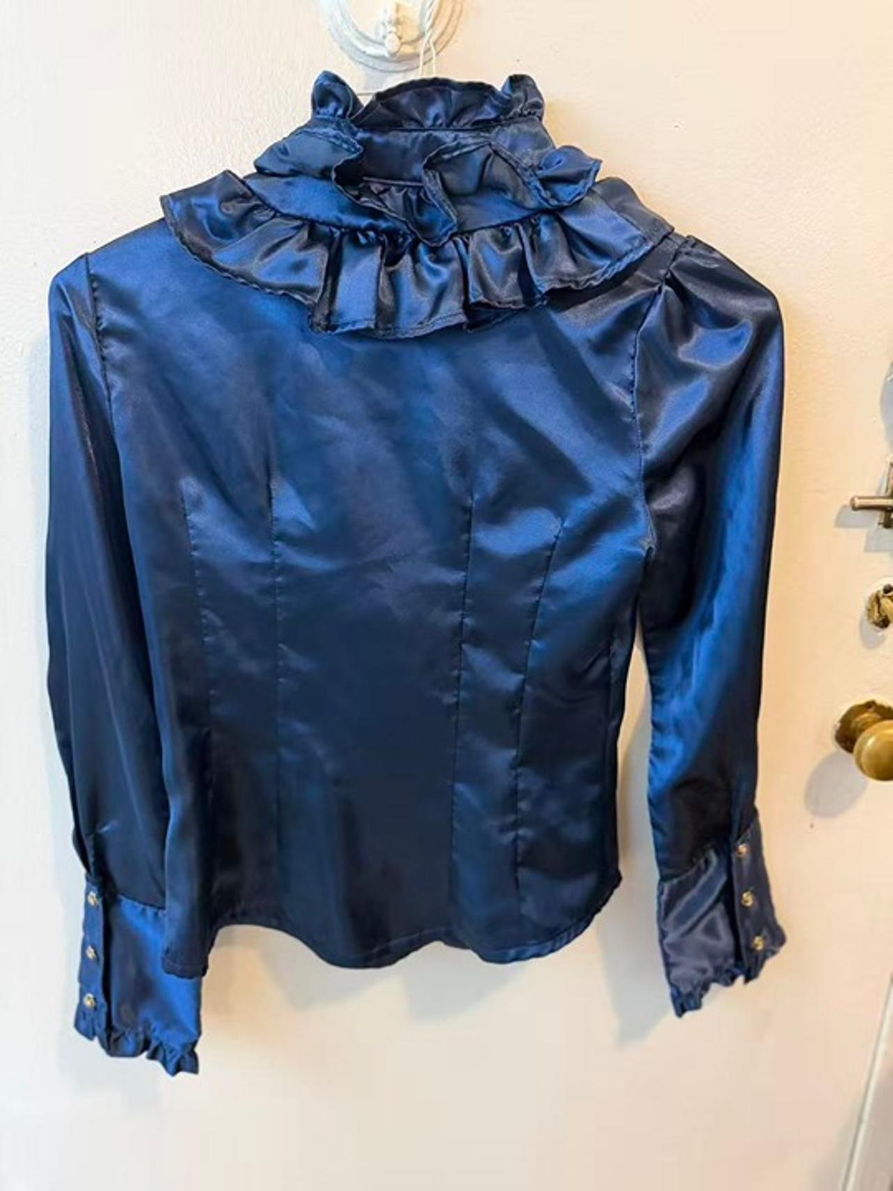ALICE and the PIRATES Navy Satin Frill Blouse - Size S - photo 2