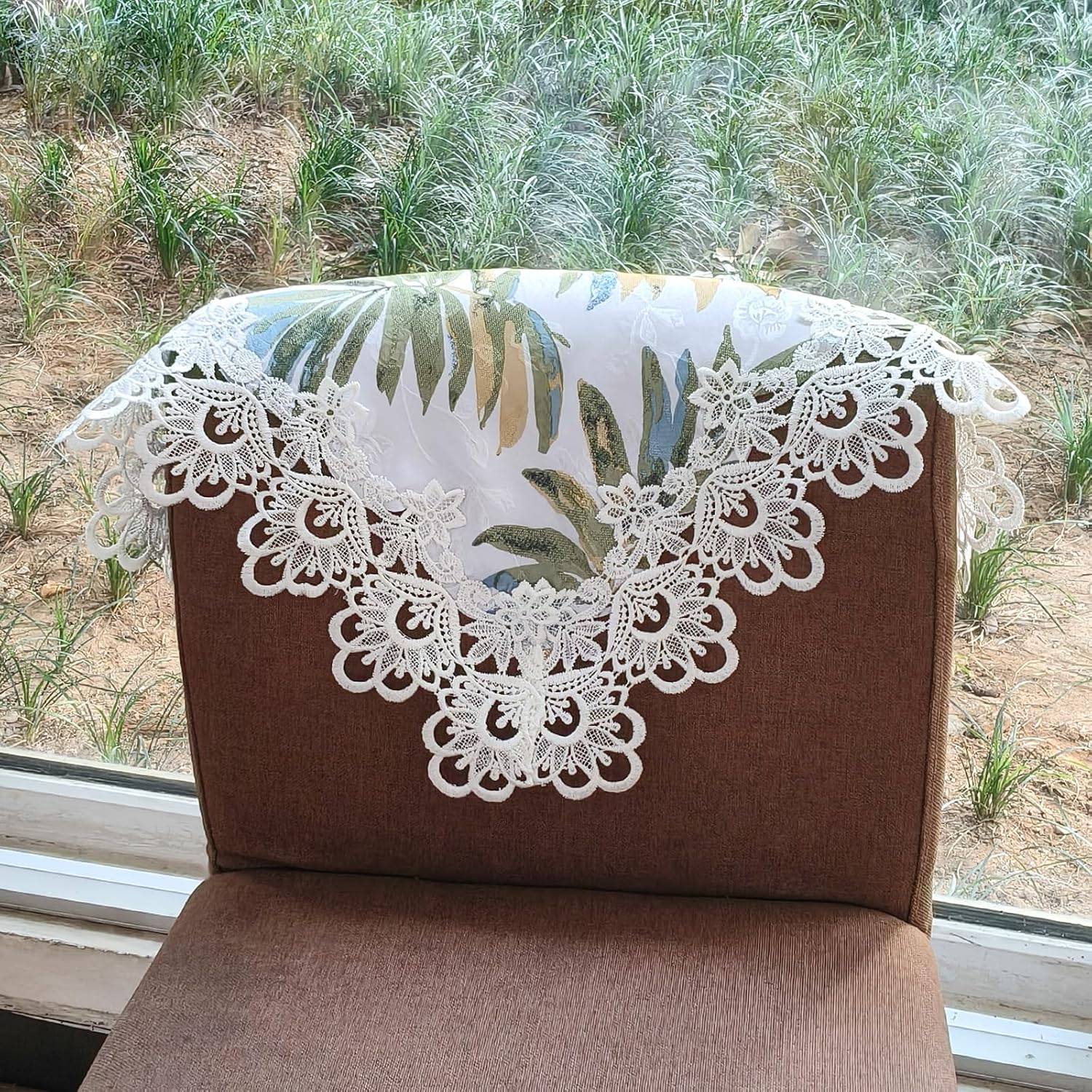 Square Tropical Palm Leaf Tablecloth with Lace Trim 24" - photo 4