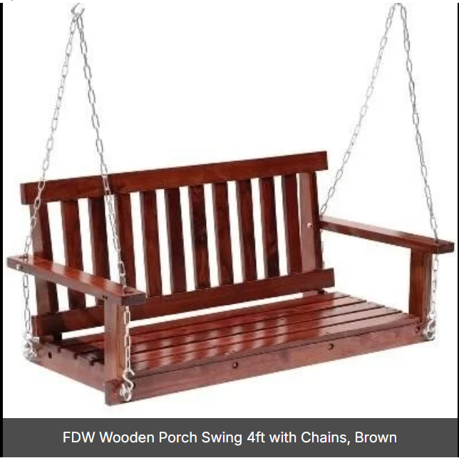 FDW Wooden Porch Swing 4ft with Chains, Brown