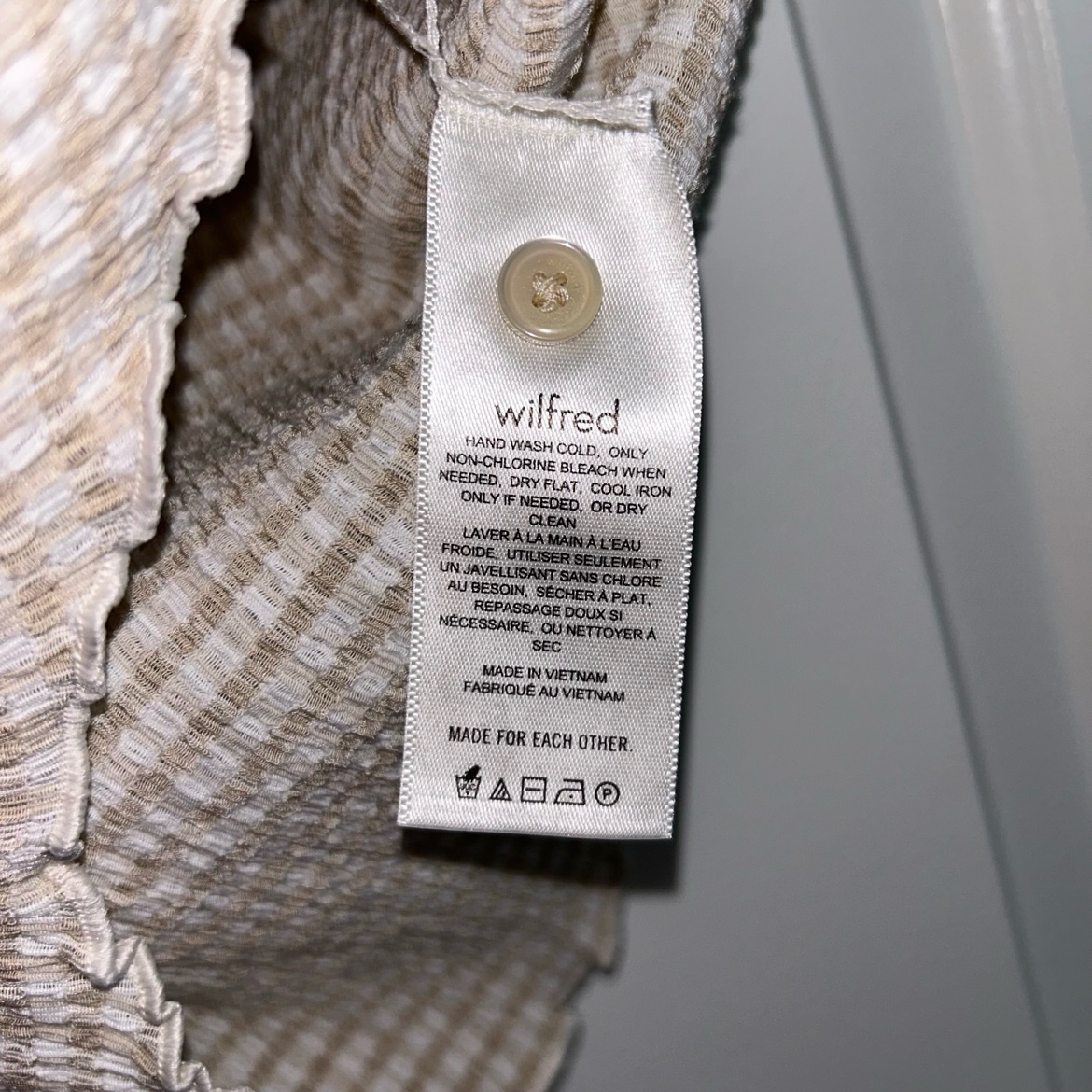 Wilfred Beige Gingham Crinkle Shirt – XS, Like New - photo 4