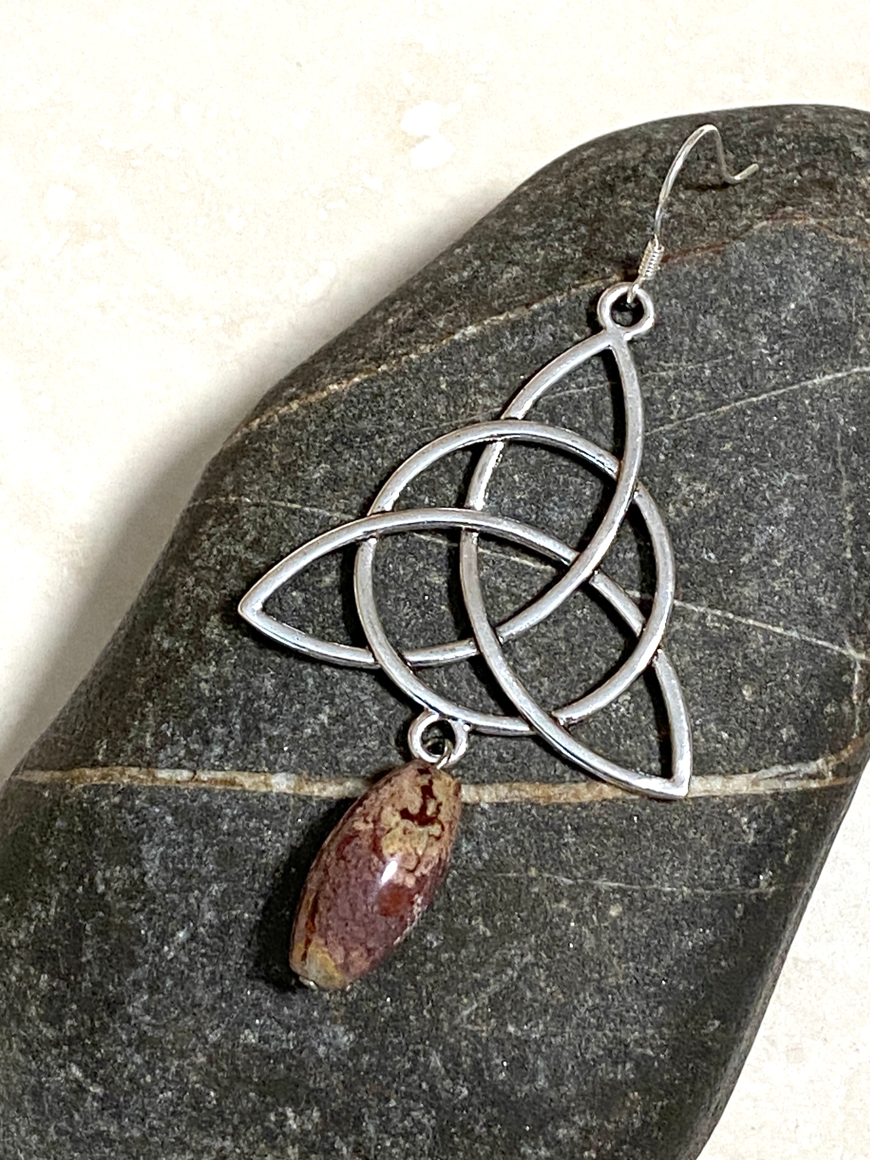 Earthy Convoluted Jasper Celtic Trinity Earrings, 925 Hooks - photo 5