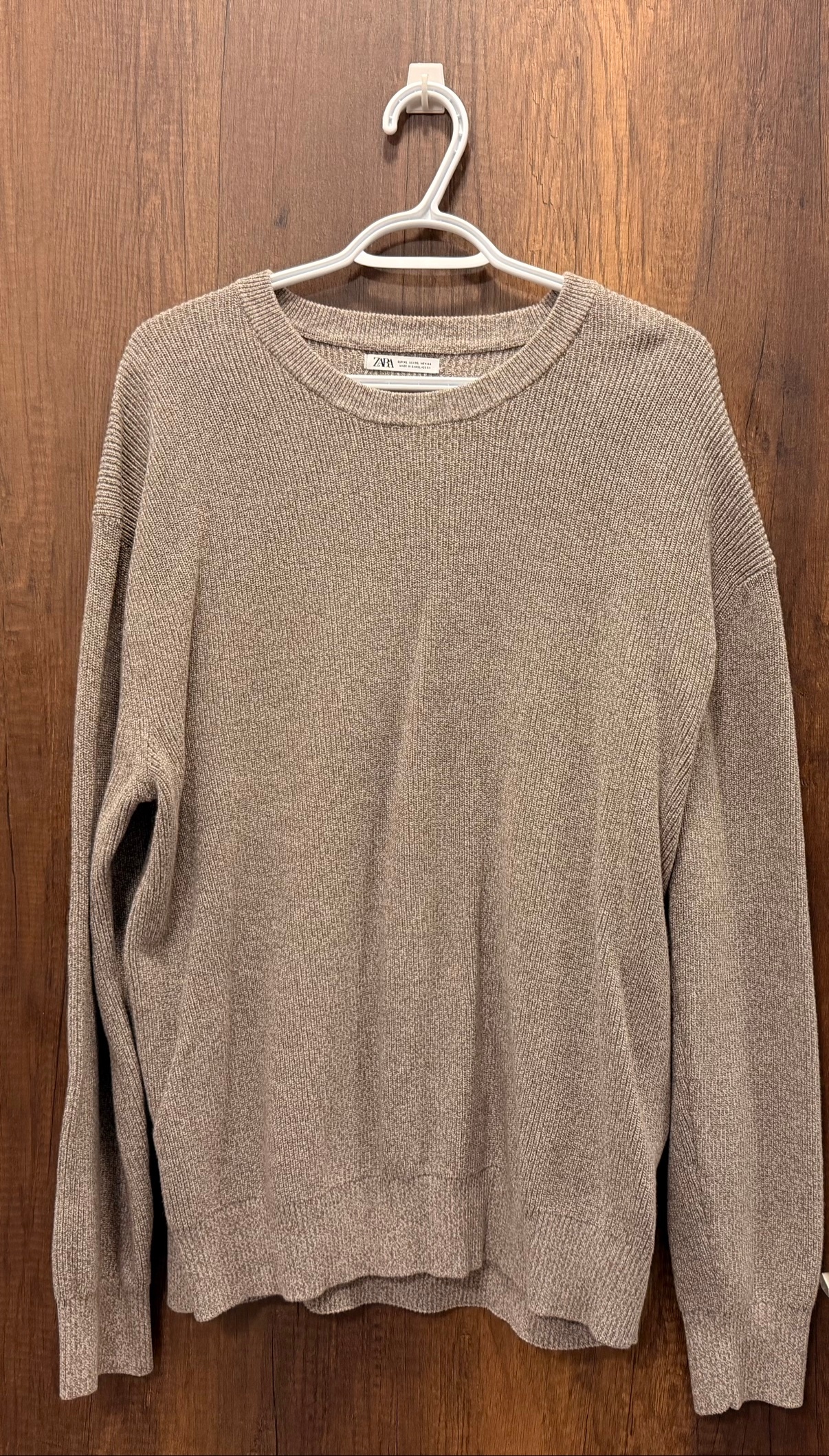 Zara Taupe Ribbed Crewneck Sweater, Size XL