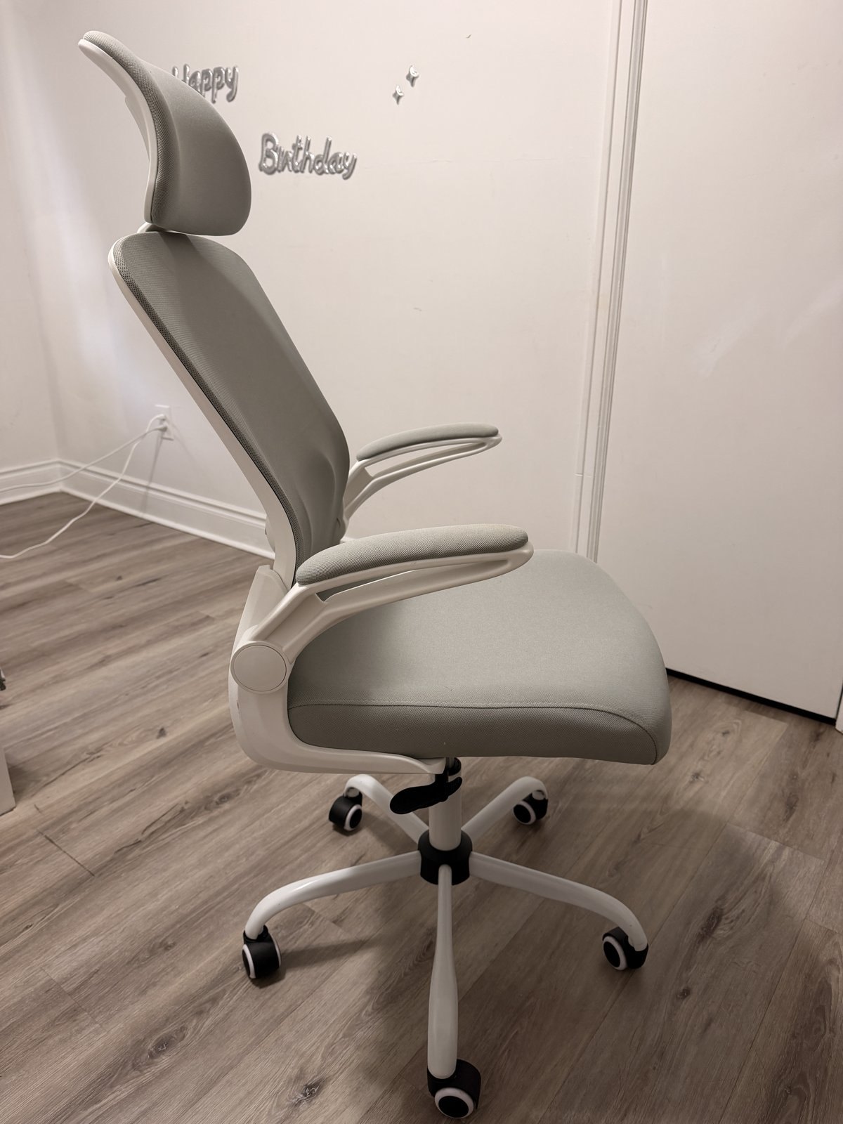 Grey Mesh Office Chair with Headrest – Flip-Up Arms, Lumbar - photo 4