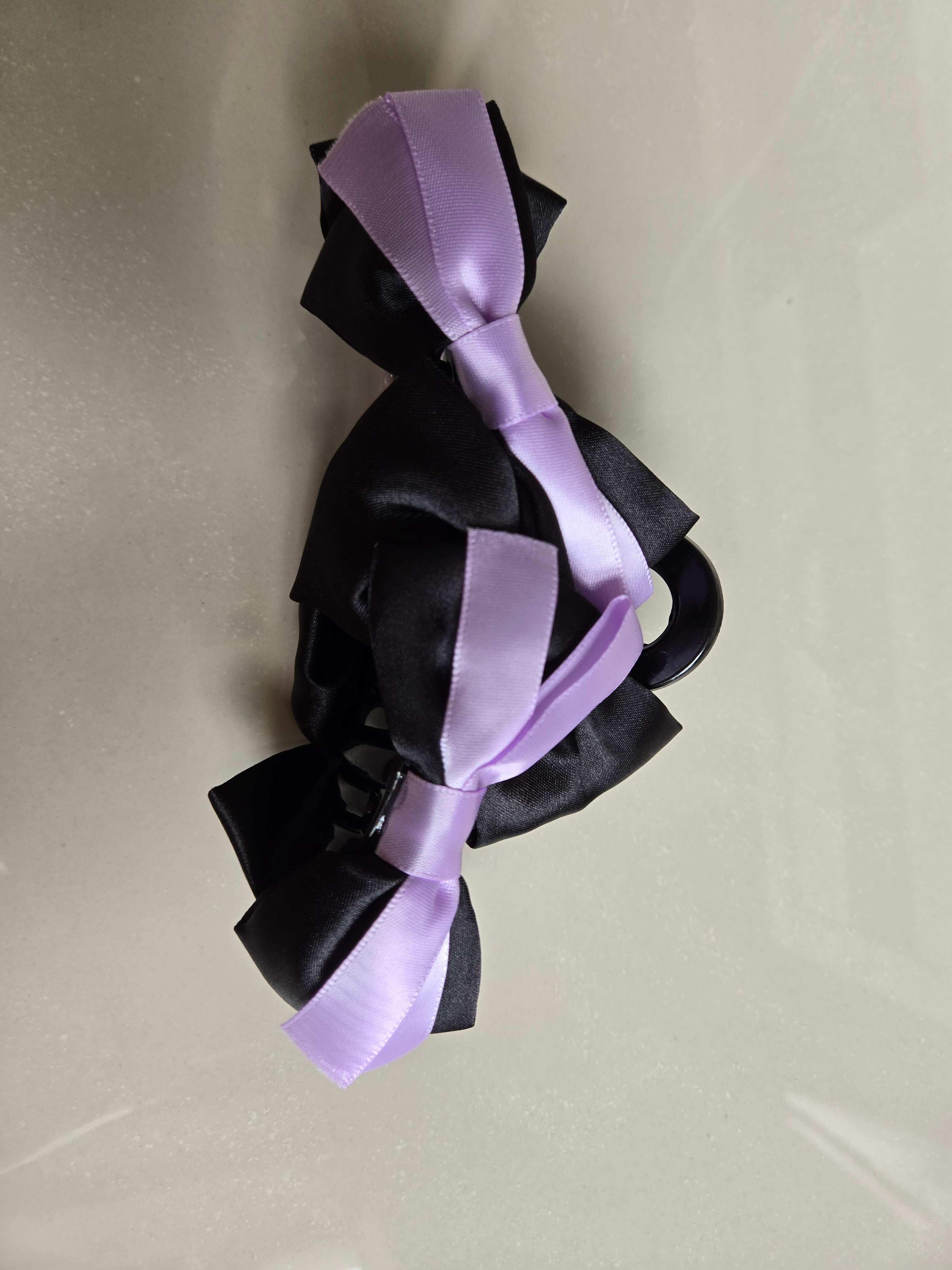 Black Lilac Lavender Purple Ribbon Bow Hair Claw Clip - photo 3