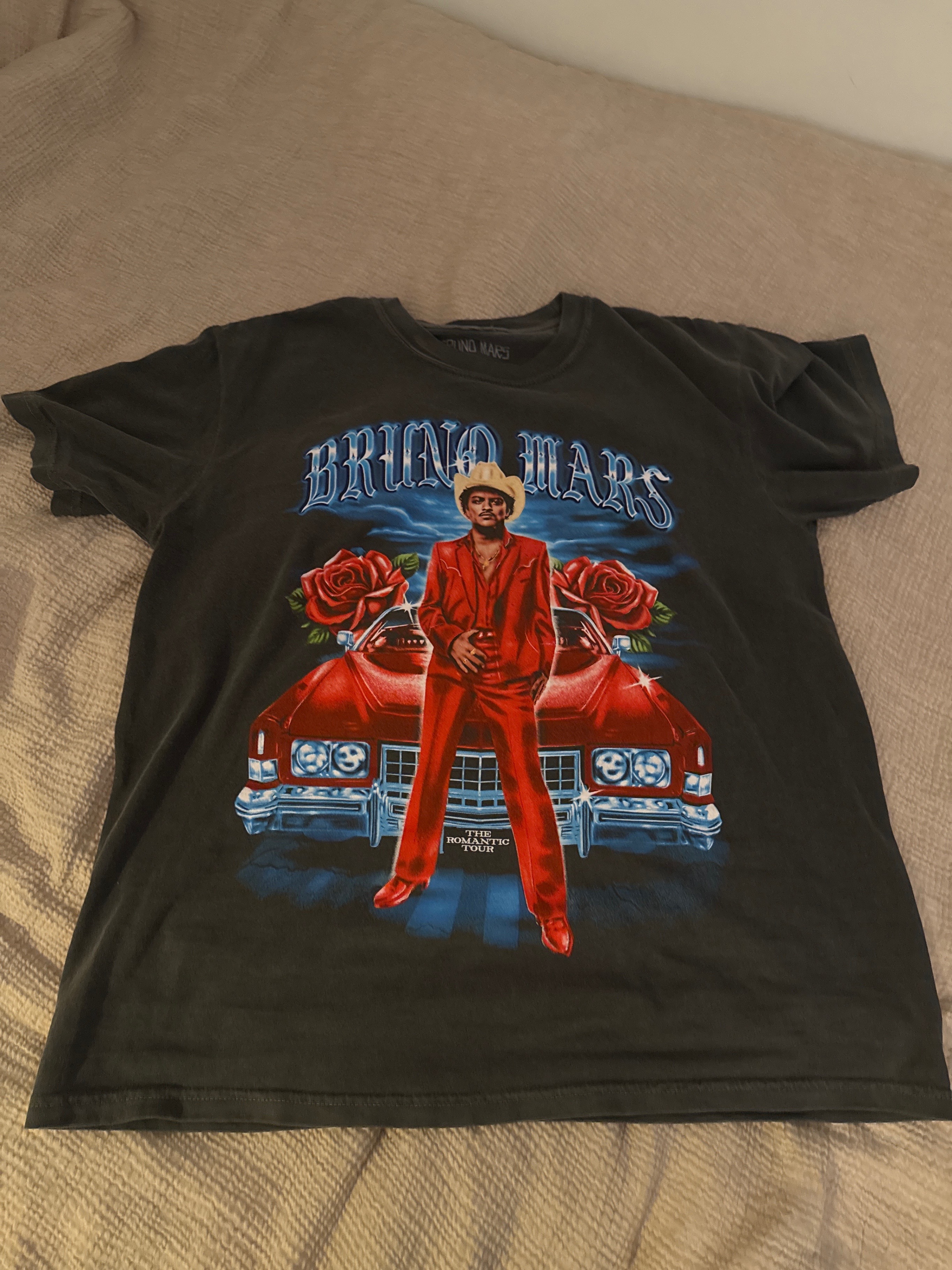 Bruno Mars The Romantic Tour Vintage  Black Event Tee Large