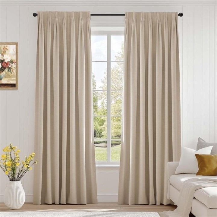 New - Velvet Curtains - Beige Pinch Pleat - photo 2