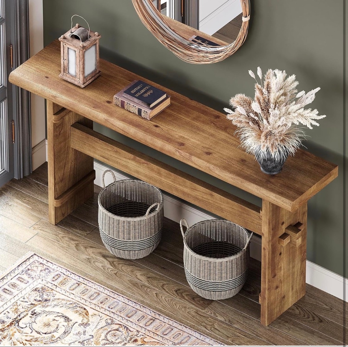 63" Rustic Wood Console Table – Farmhouse Entryway Table, New - photo 2