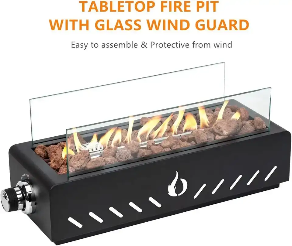 Tabletop Fire Pit Lava Rock & Glass Mounted Propane Gas Fire Pit - photo 3
