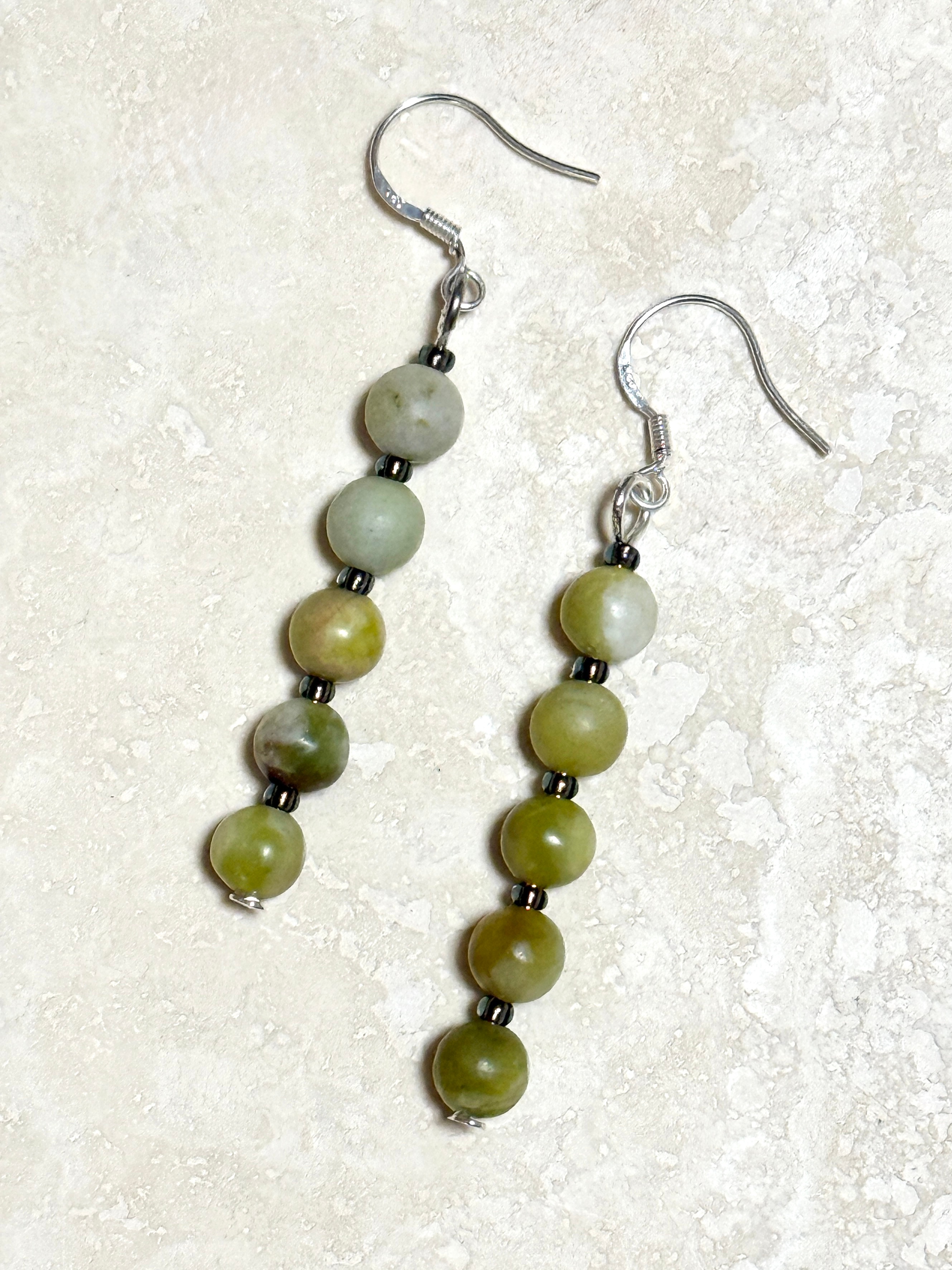 Fern Green Serpentine Earrings, Gemstone & Sterling Silver Hook - photo 2