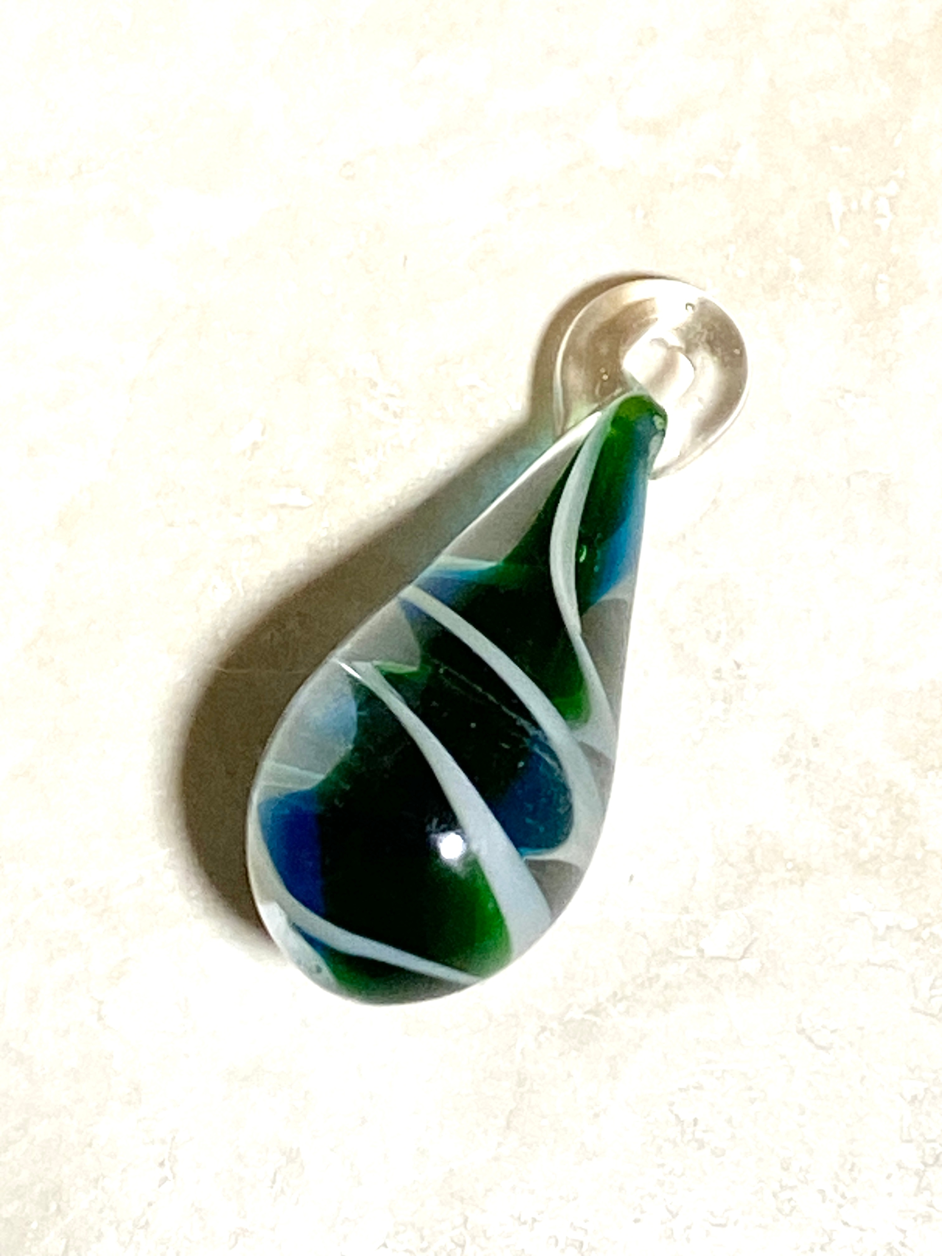 Swirled Dark Green Blue Glass Teardrop Pendant - photo 2